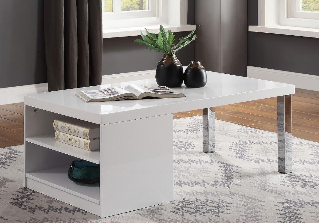 ACME Harta Coffee Table, White High Gloss & Chrome 82330