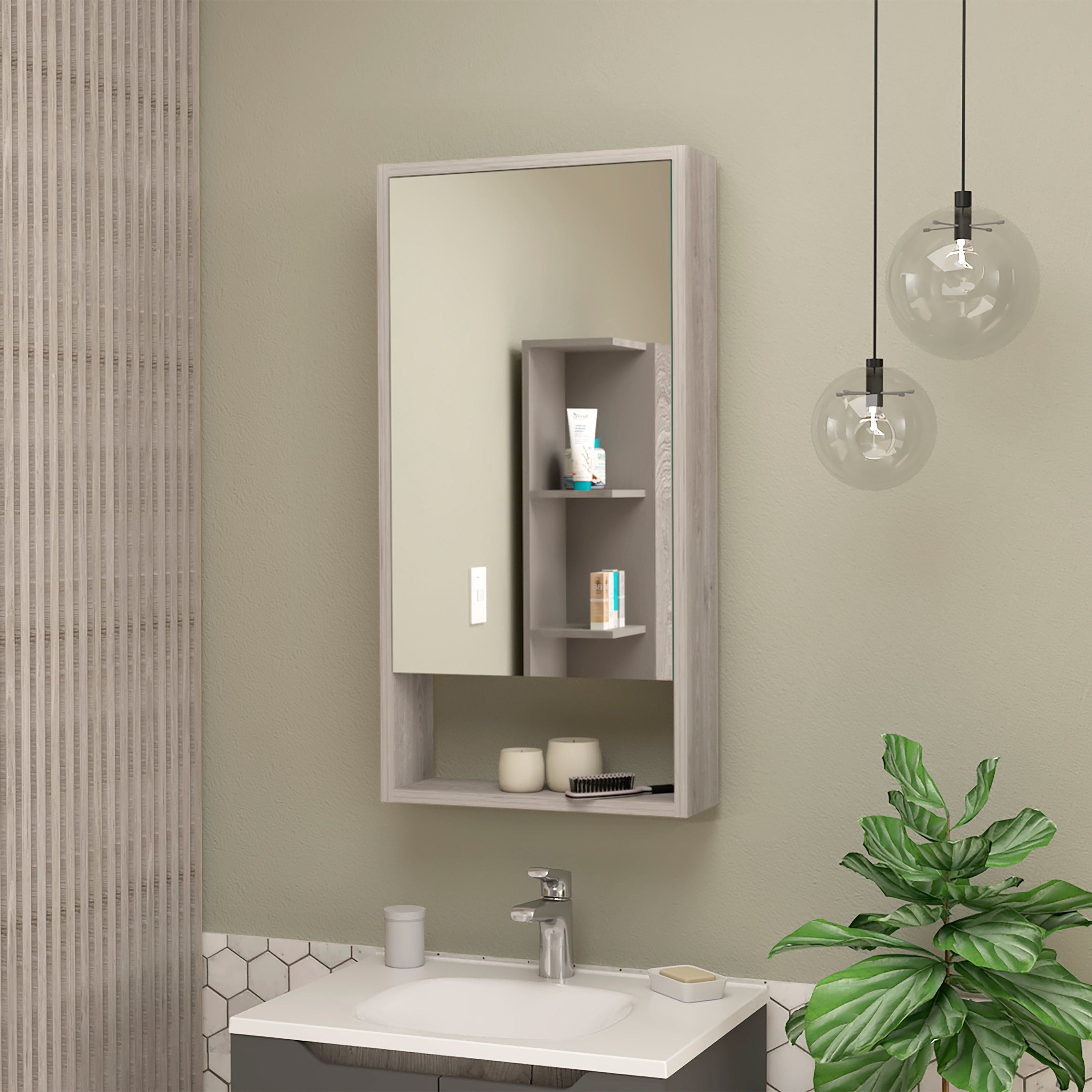 Modesto Medicine cabinet One Open Shelf Mirrored cabinet With Two Interior Shelves(D0102HI4X7V)