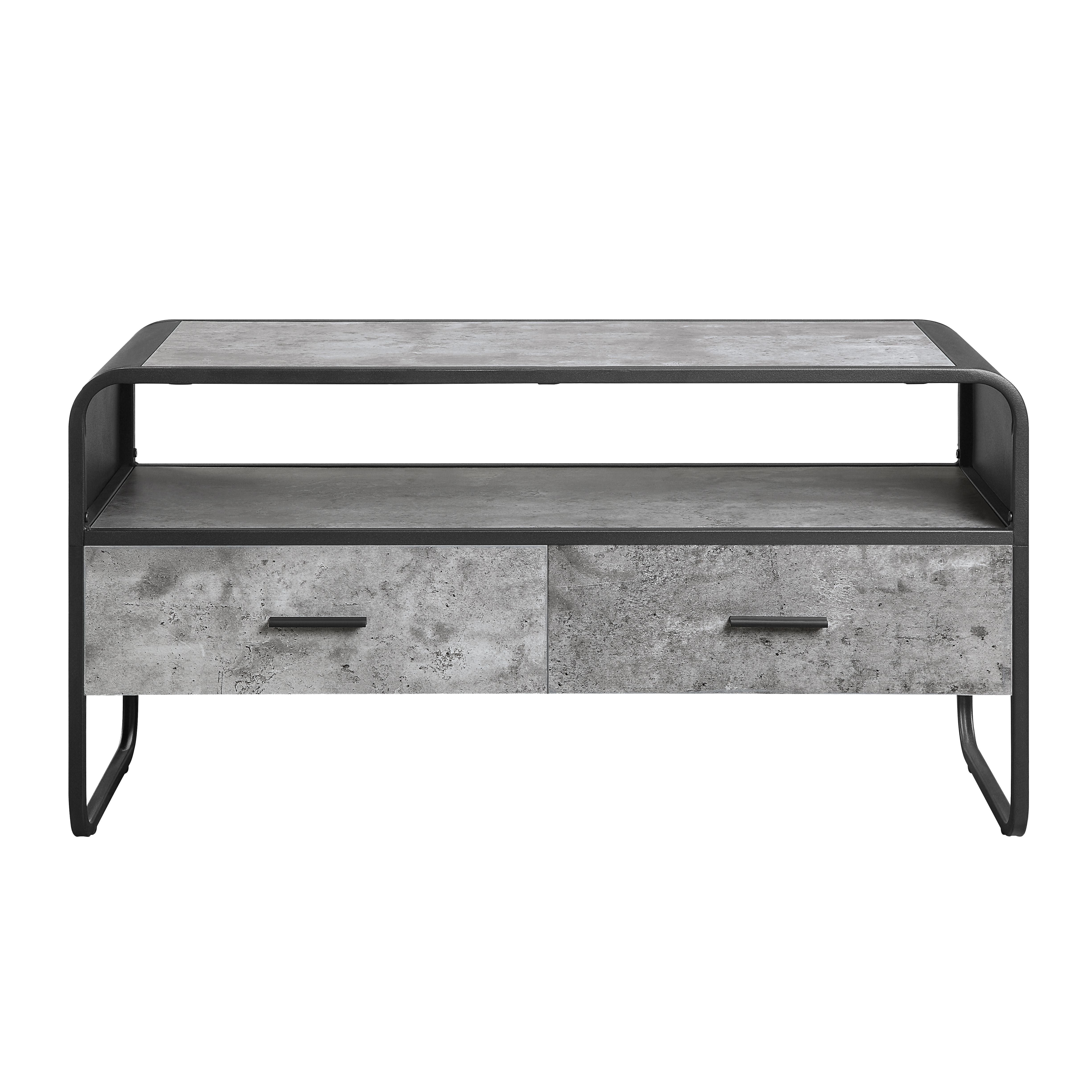 Acme Raziela Storage TV Stand in Concrete Gray and Black Metal Frame