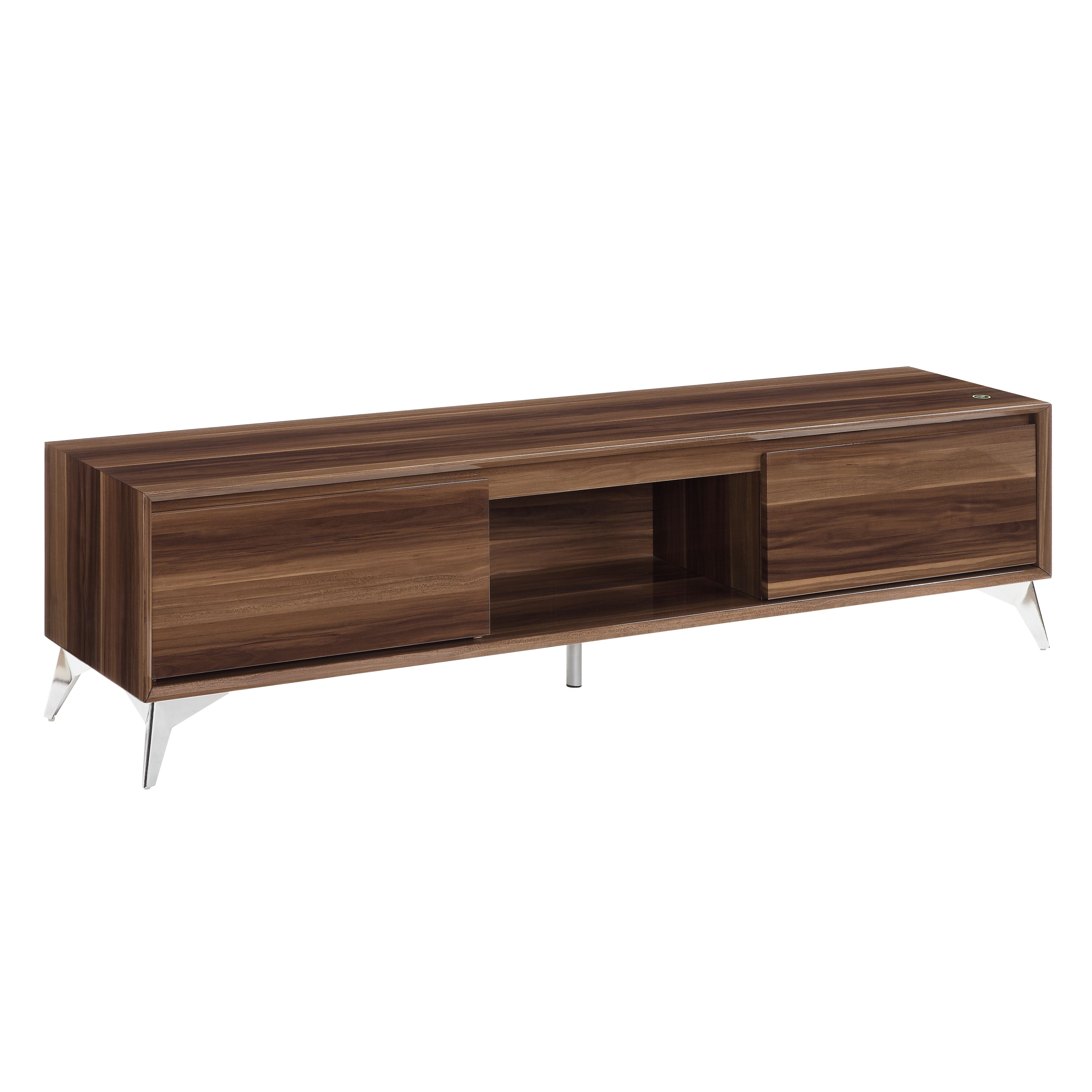 Acme Raceloma Wooden 2-Drawer TV Stand with LED Lighting in Walnut and Chrome