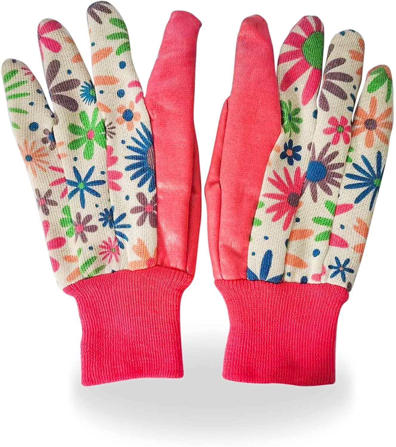 Flowers Blossom Print Gloves Pack Of 12 Medium Size Dark Blue Floral Pattern Workwear Gloves For Women Cotton Garden Gloves Comf