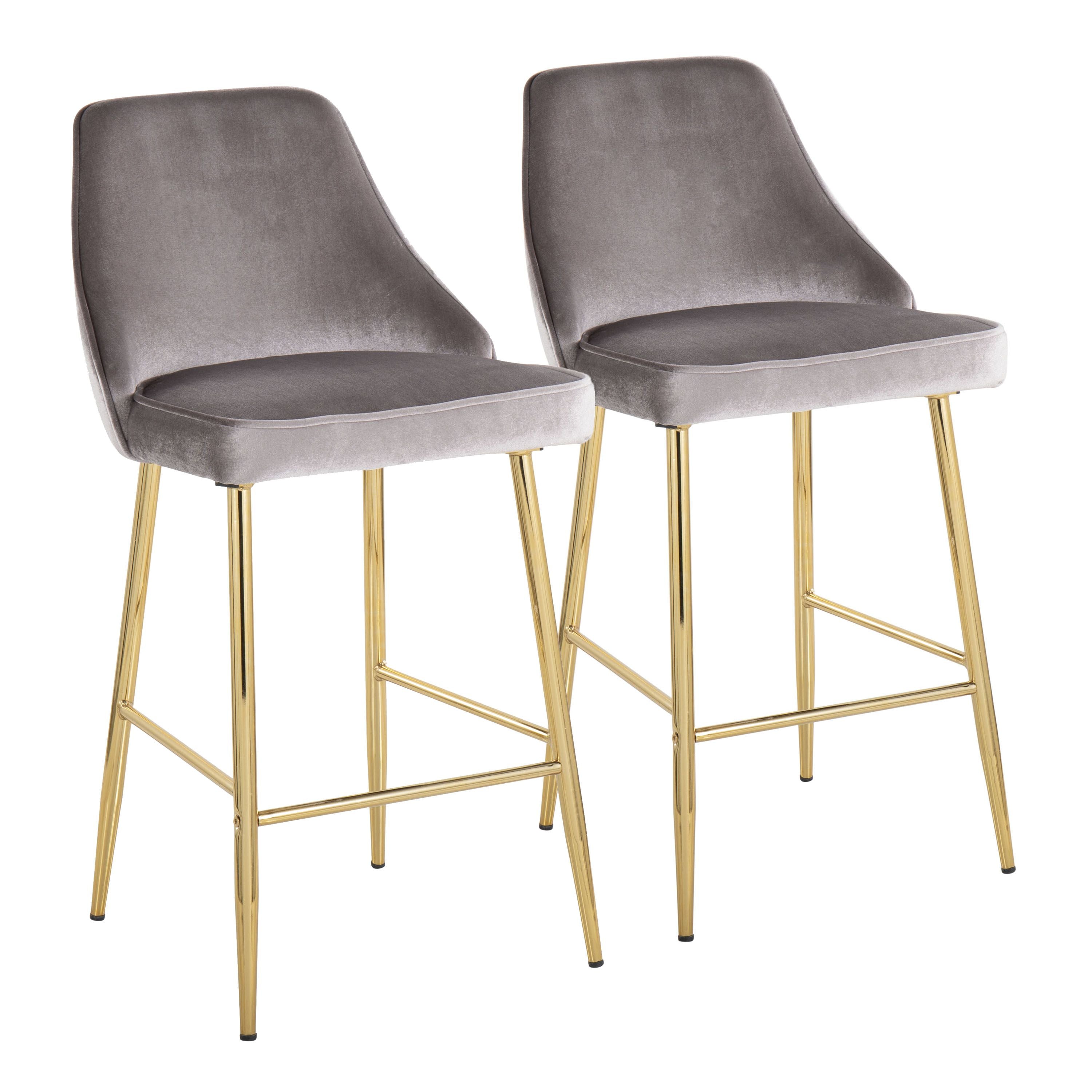 Marcel Contemporary/Glam Counter Stool in Gold Metal and Silver Velvet by LumiSource - Set of 2