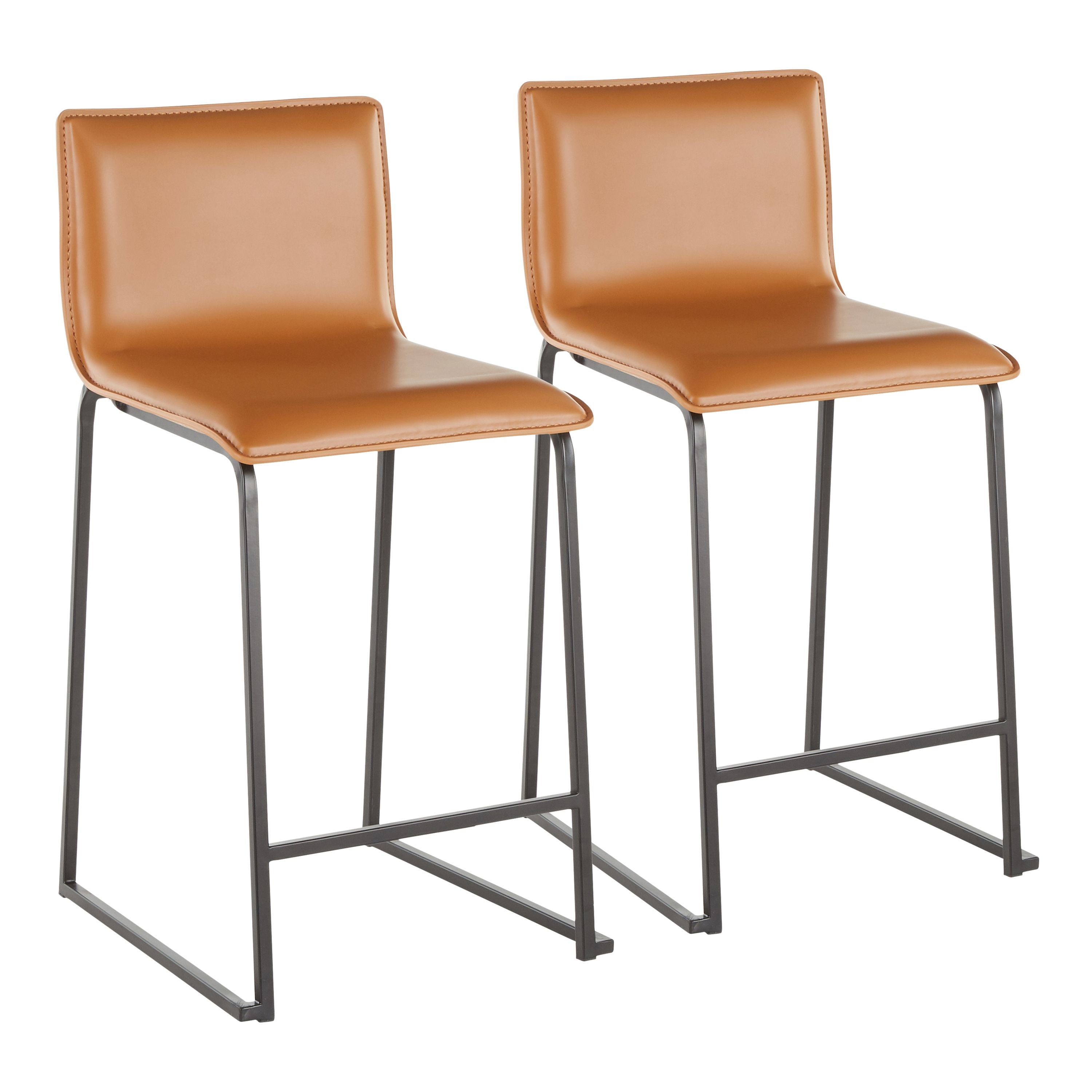 Mara 26 Contemporary Counter Stool in Black Metal and Camel Faux Leather by LumiSource - Set of 2