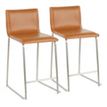 Mara 26 Contemporary Counter Stool in Brushed Stainless Steel, and Camel Faux Leather by LumiSource - Set of 2