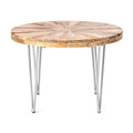 26 Inch Coffee Table, Modern, Mango Wood Top, Iron Legs, Silver, Brown