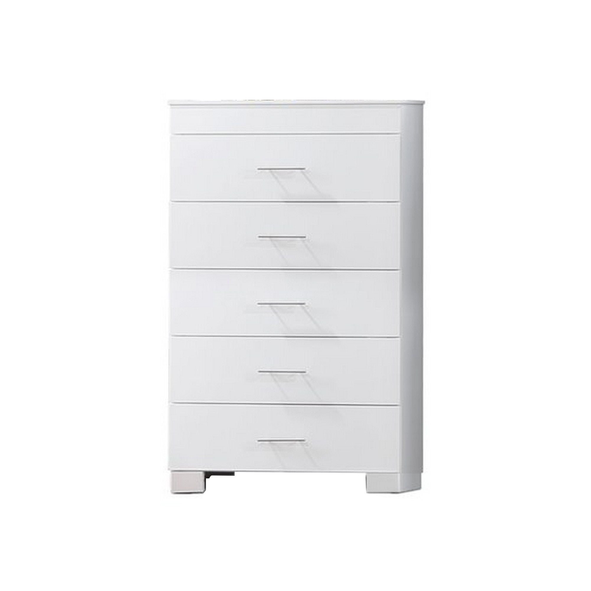 Vin 48 Inch Modern Tall Dresser Chest, 5 Gliding Drawers, Crisp White