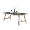 Lexi 78 Inch Classic Dining Table, Rubberwood, Extendable Leaf, Gray, White