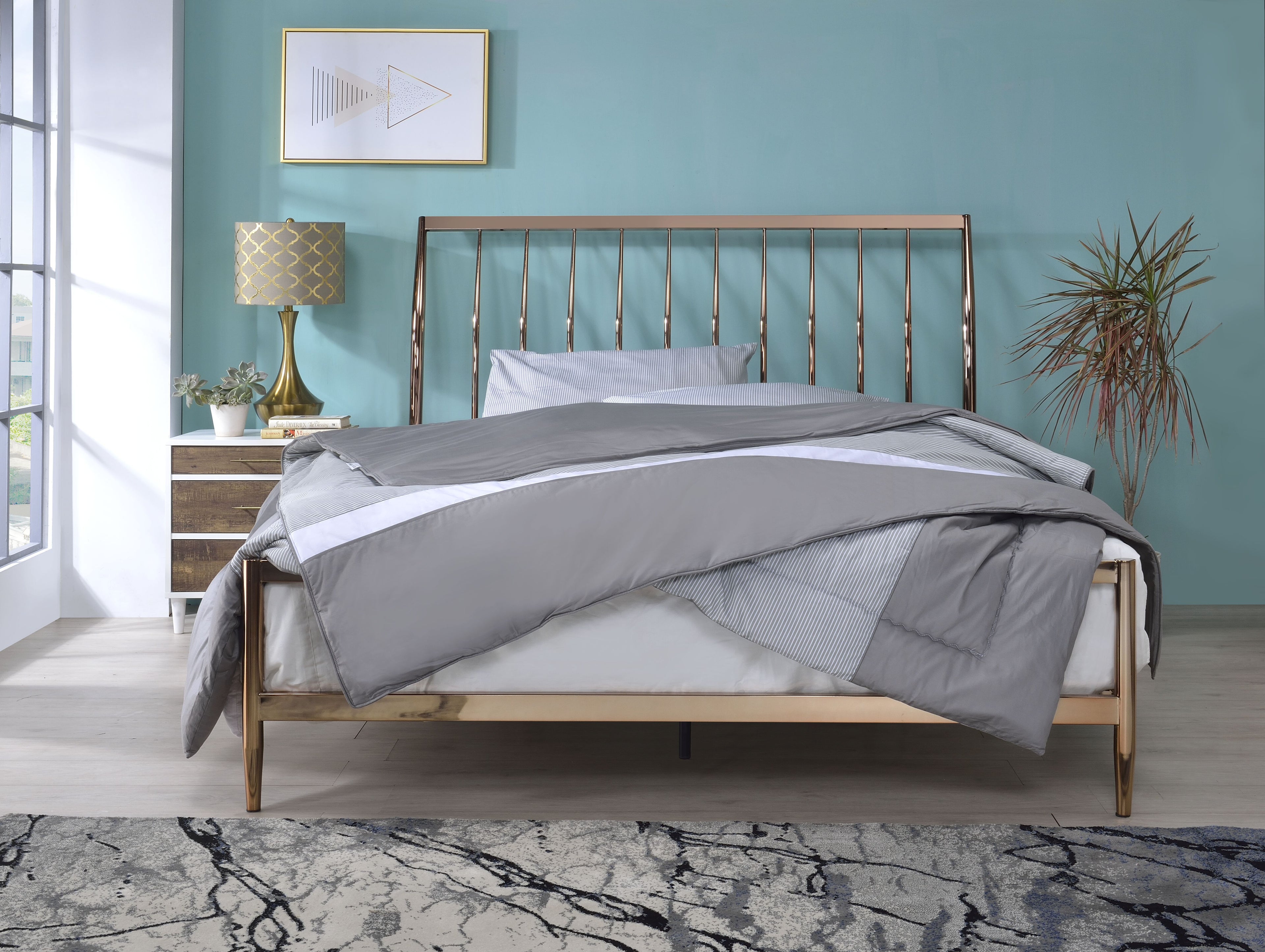 Copper Queen Bed with Slat Headboard