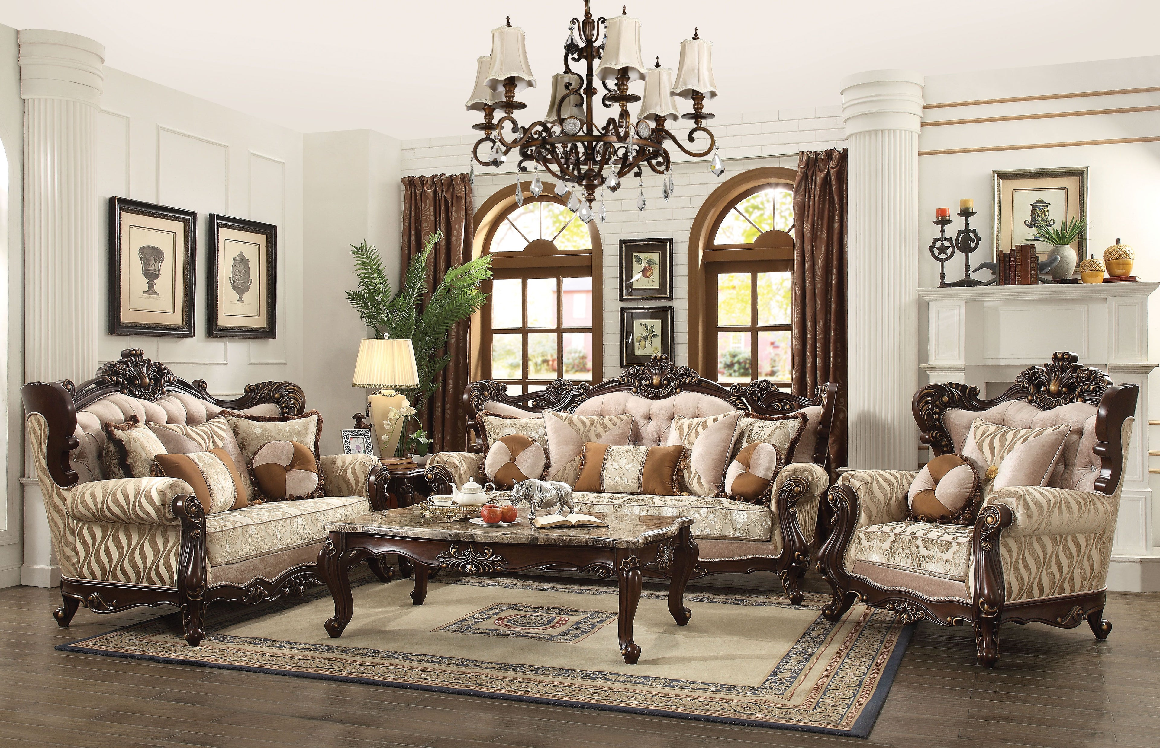 ACME Shalisa Sofa w/7 Pillows in Fabric & Walnut 51050