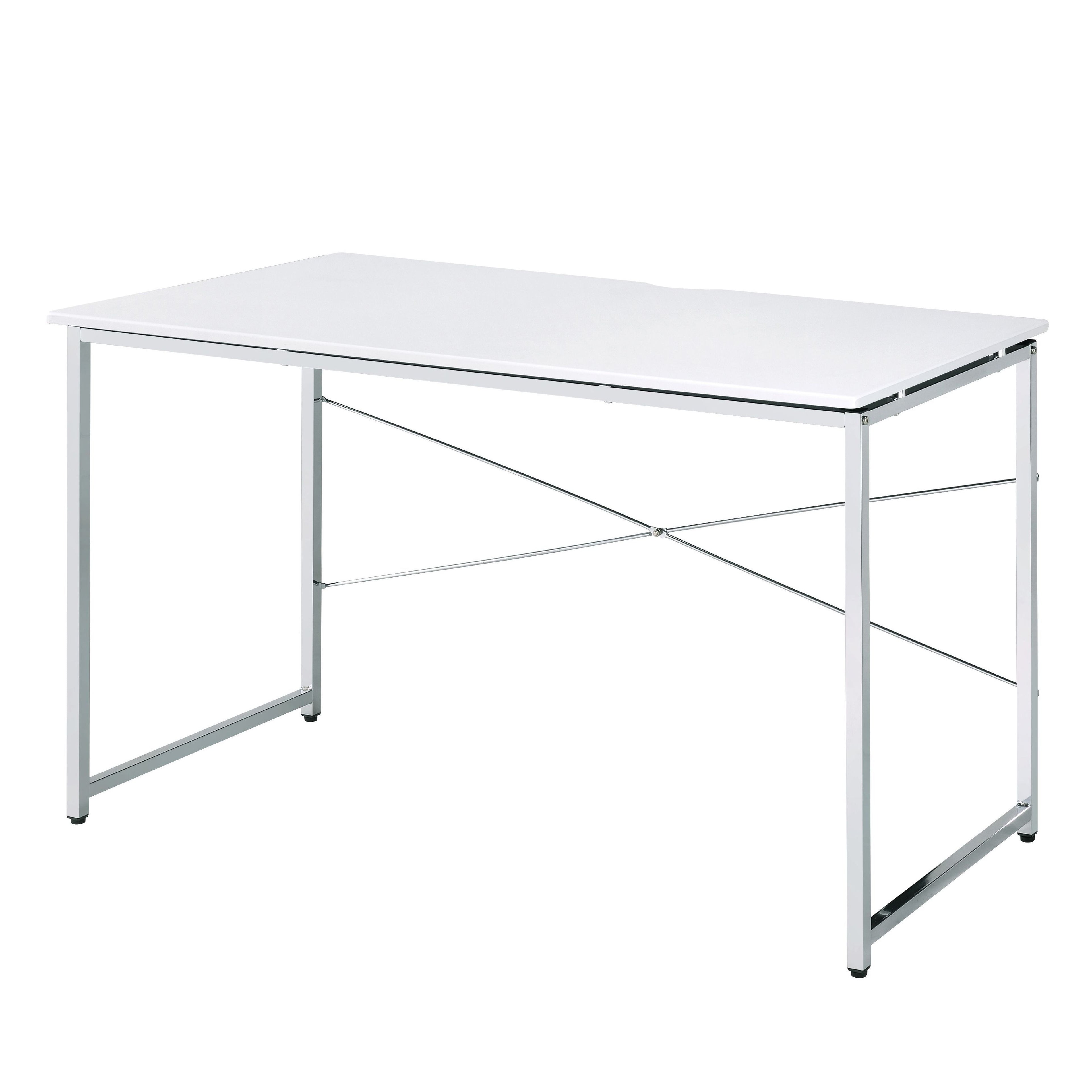 White and Chrome Vanity Desk with X-Shape Cross Bar