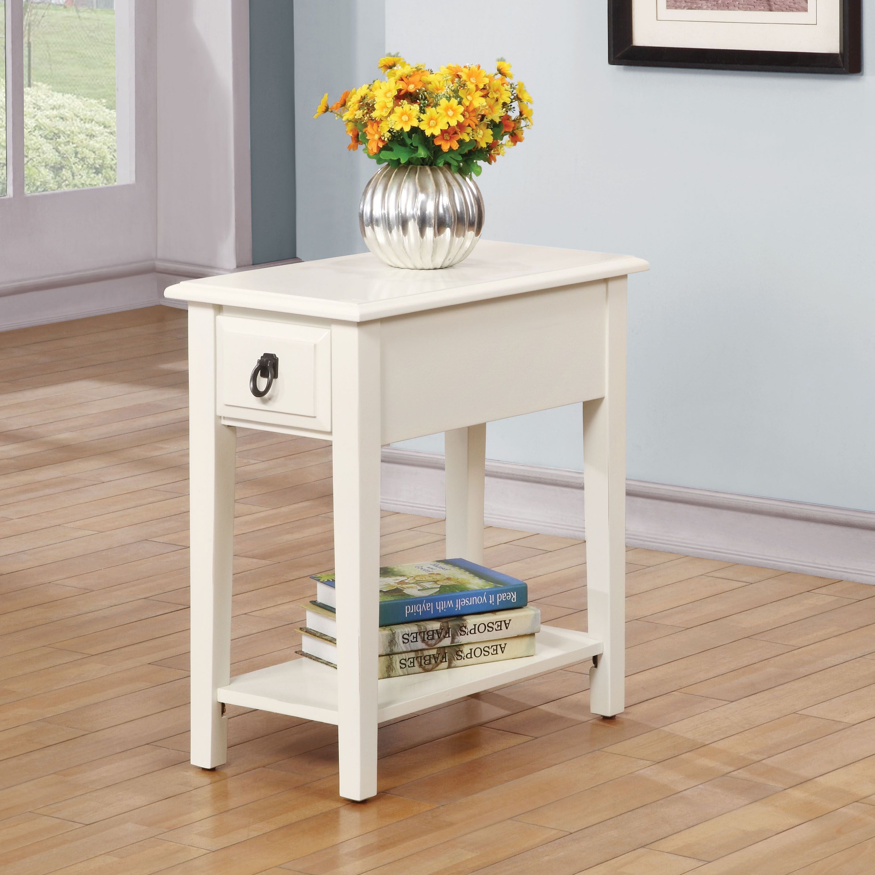 White 1-Drawer Accent Table with Shelf