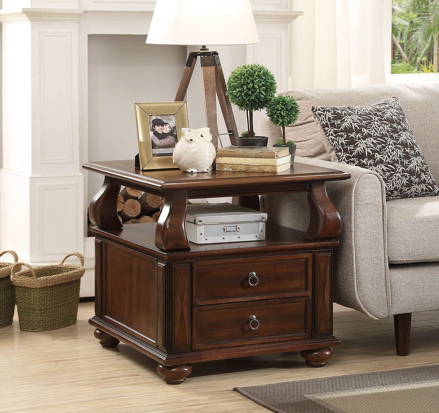 Walnut 2-Drawer End Table