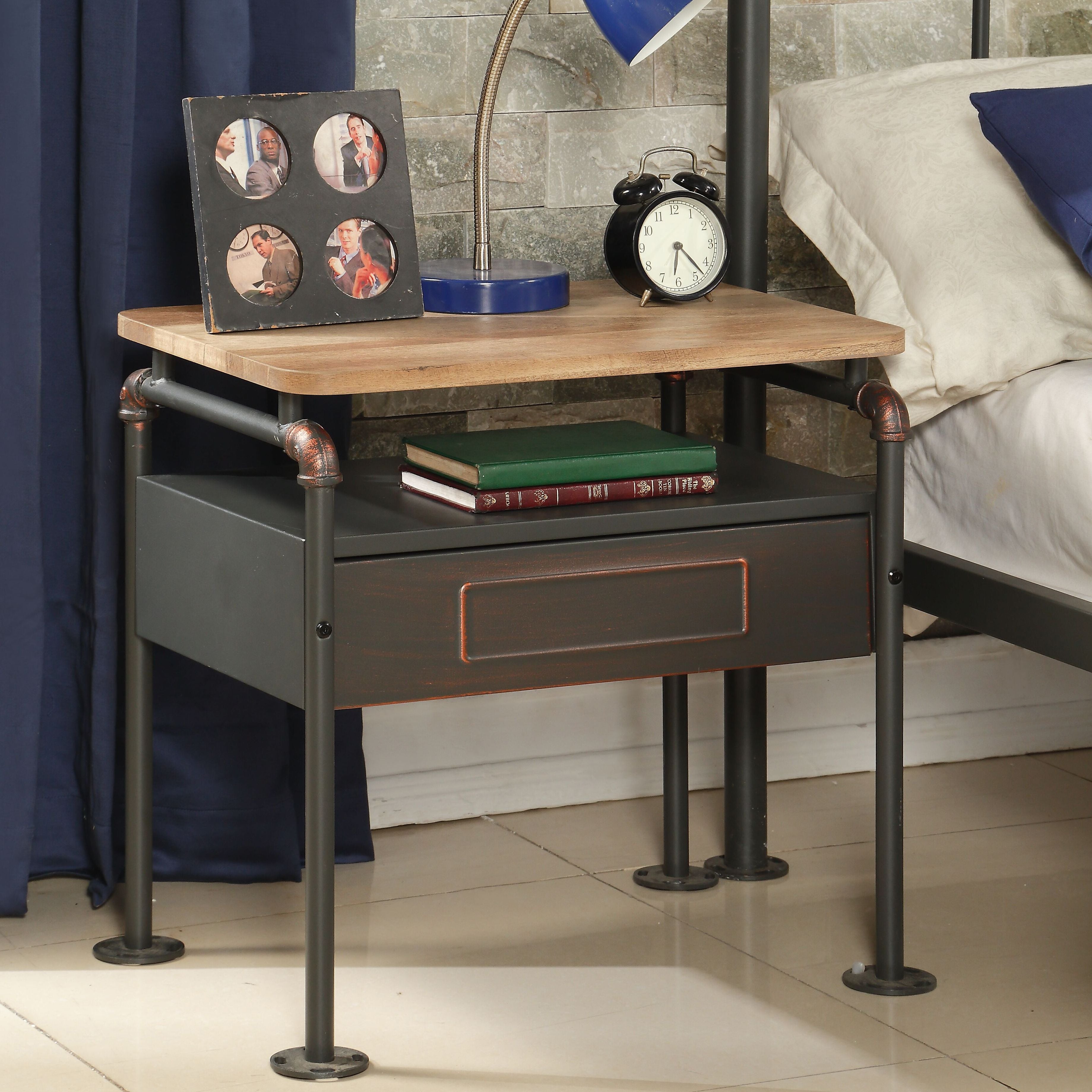 Antique Oak and Sandy Grey 1-Drawer Nightstand