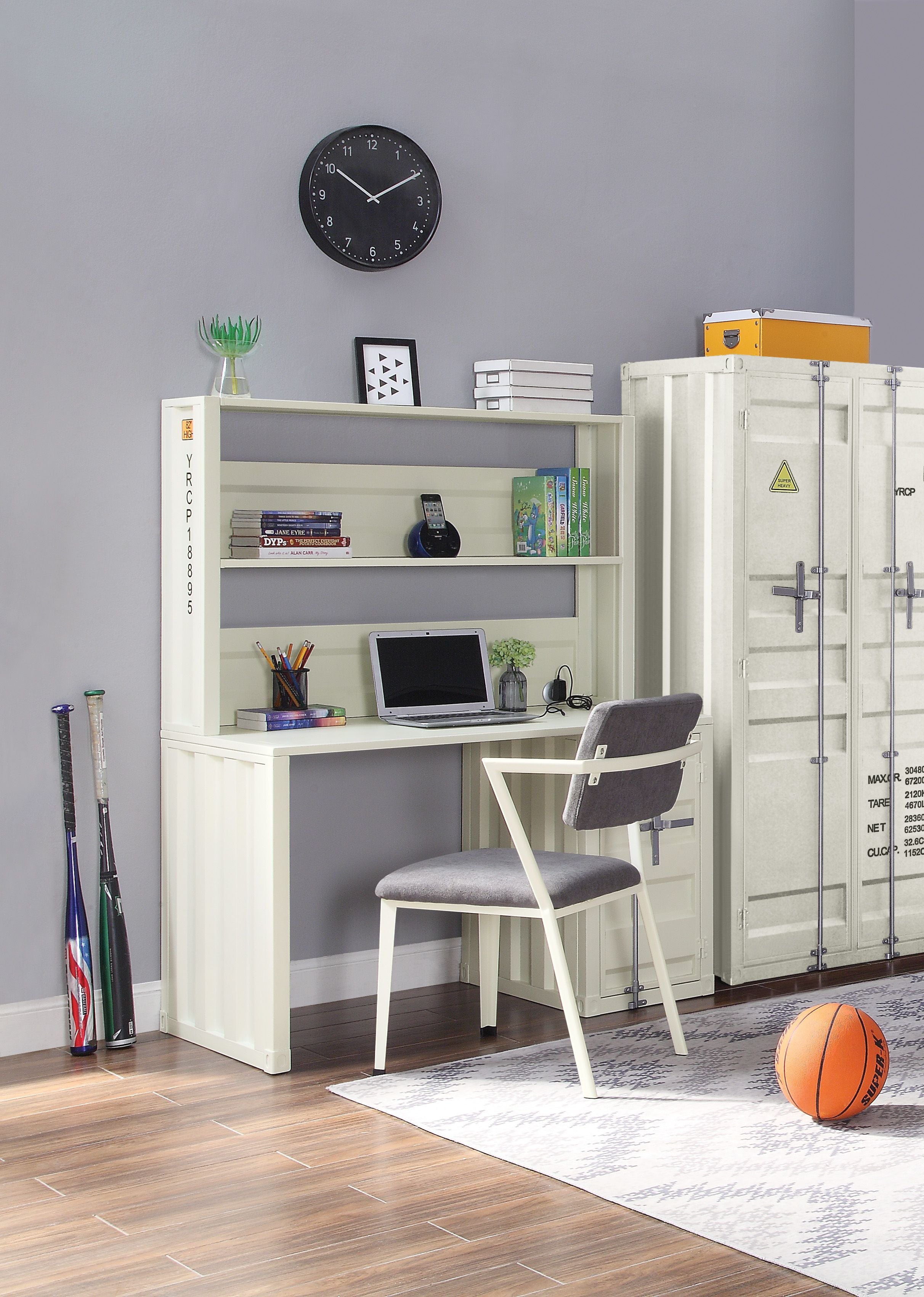 White 1-Door Writing Desk with Hutch