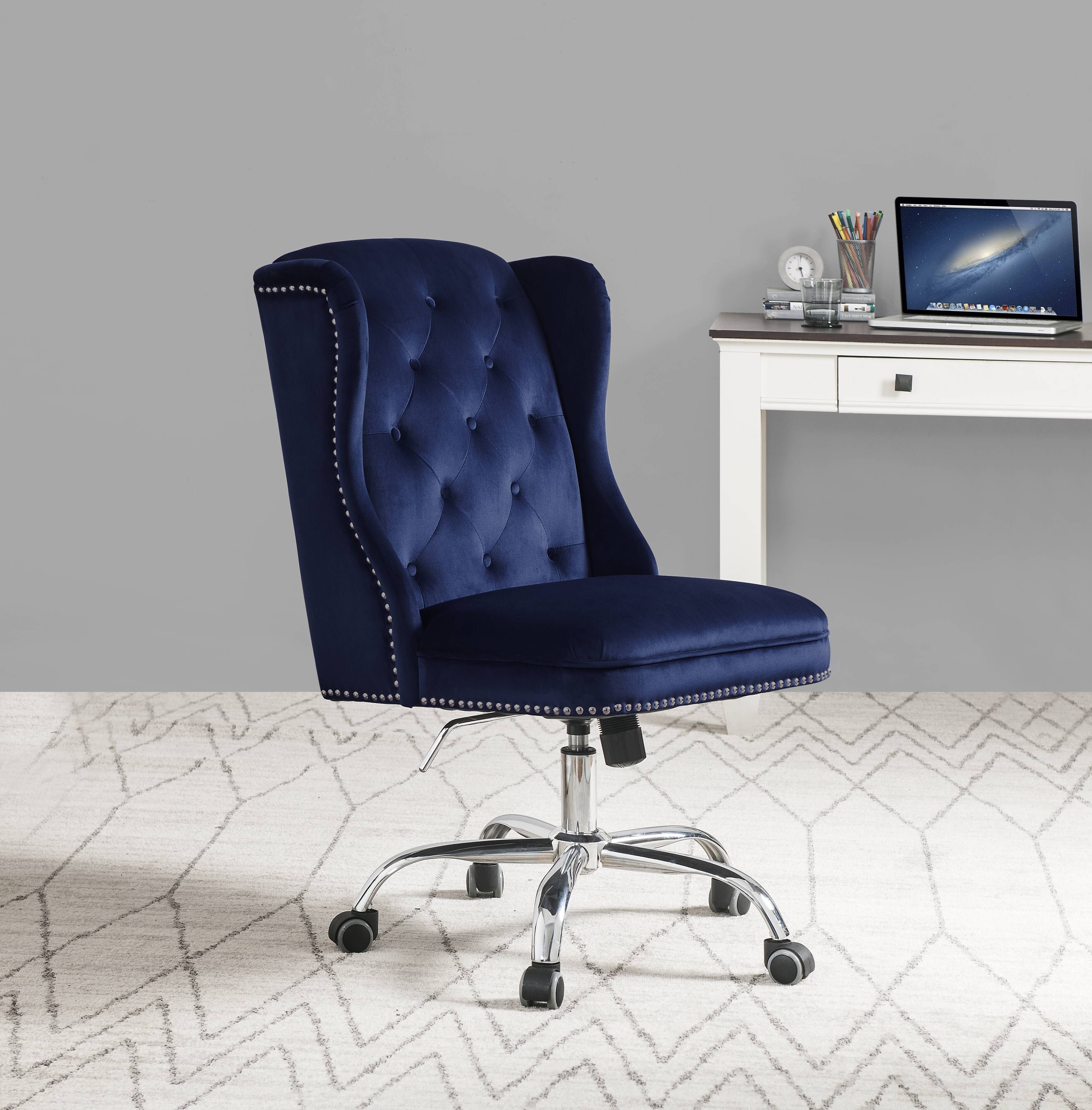 Midnight Blue Swivel Office Chair with Wing Back