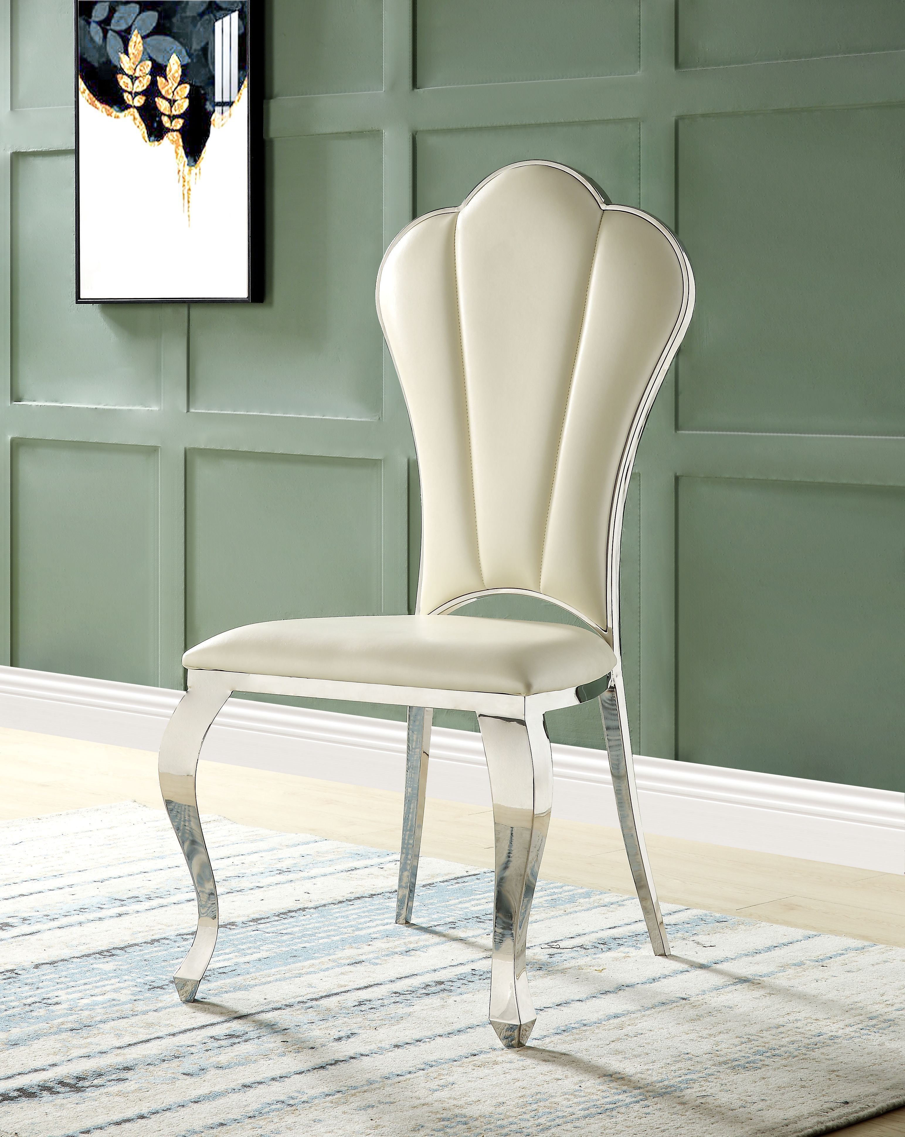 Beige Side Chair with Tufted Back (Set of 2)