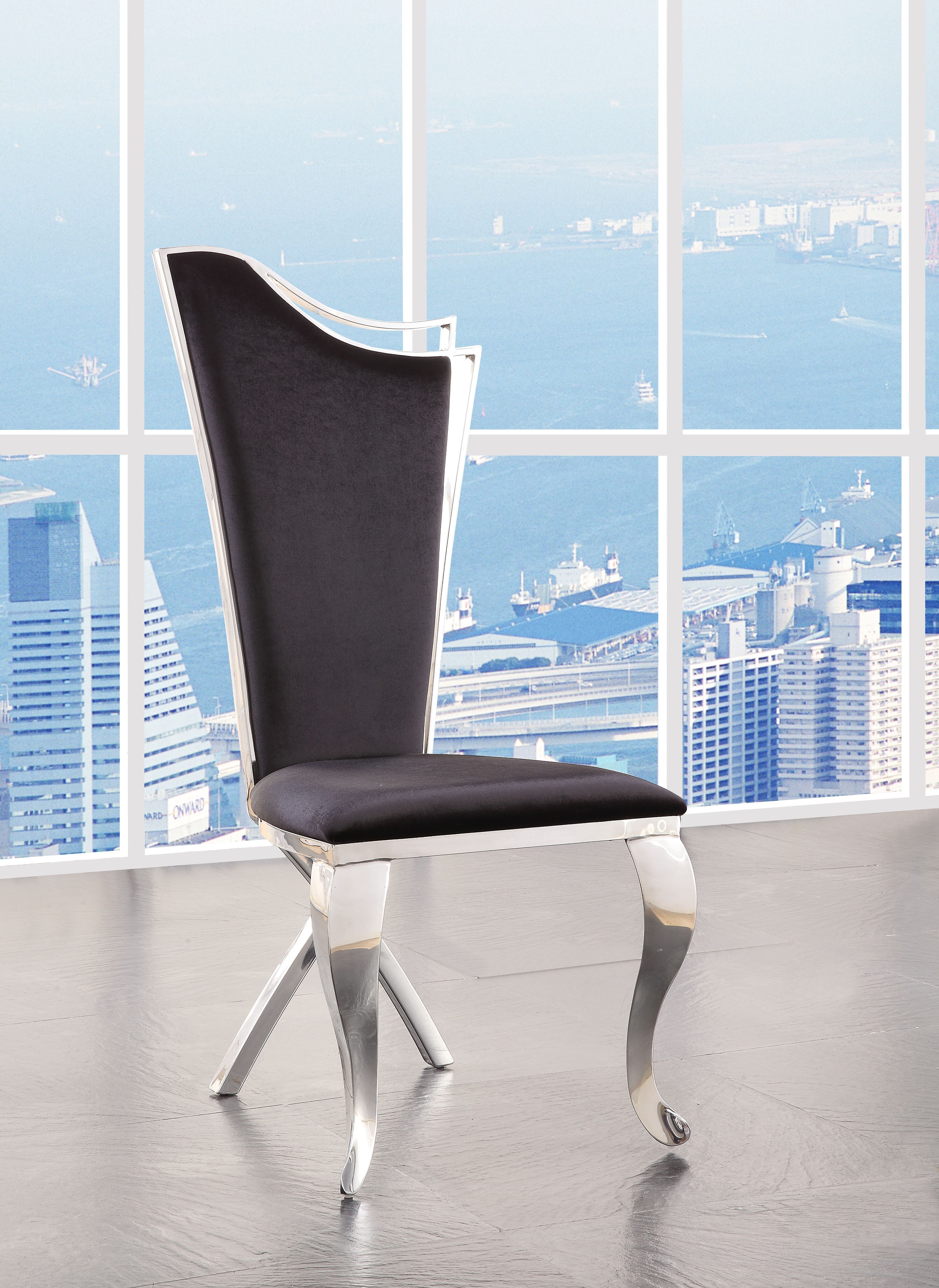 Black and Stainless Steel Side Chair with X-Shaped Back Leg (Set of 2)