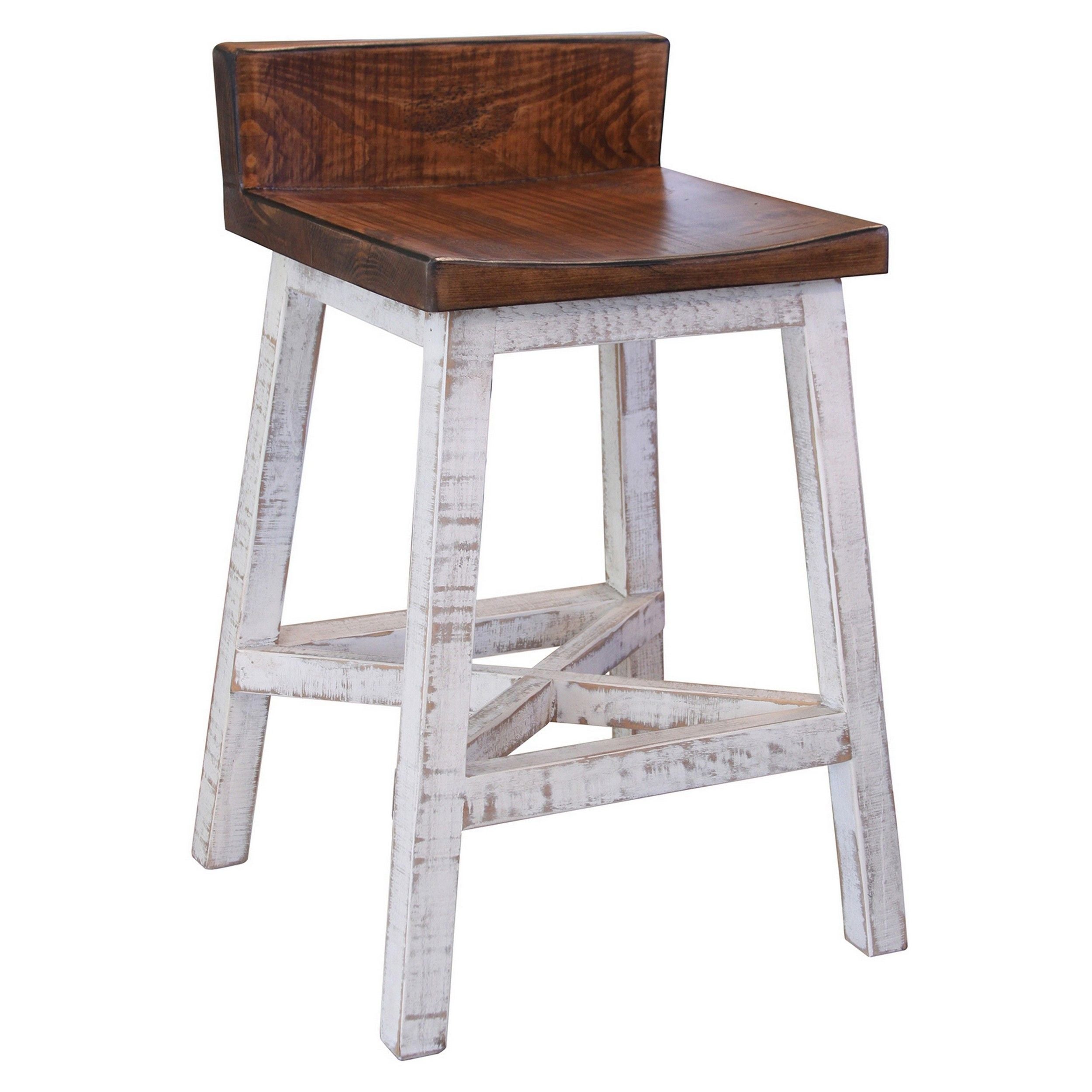 Ata 24 Inch Counter Height Stool, Lacquer Finish, Pine Wood, Brown, White