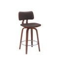 Pino 26 Inch Swivel Counter Stool Chair, Faux Leather, Walnut Brown Wood