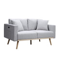 Mico 57 Inch Modern Loveseat, USB Ports and Side Pocket, Light Gray Fabric