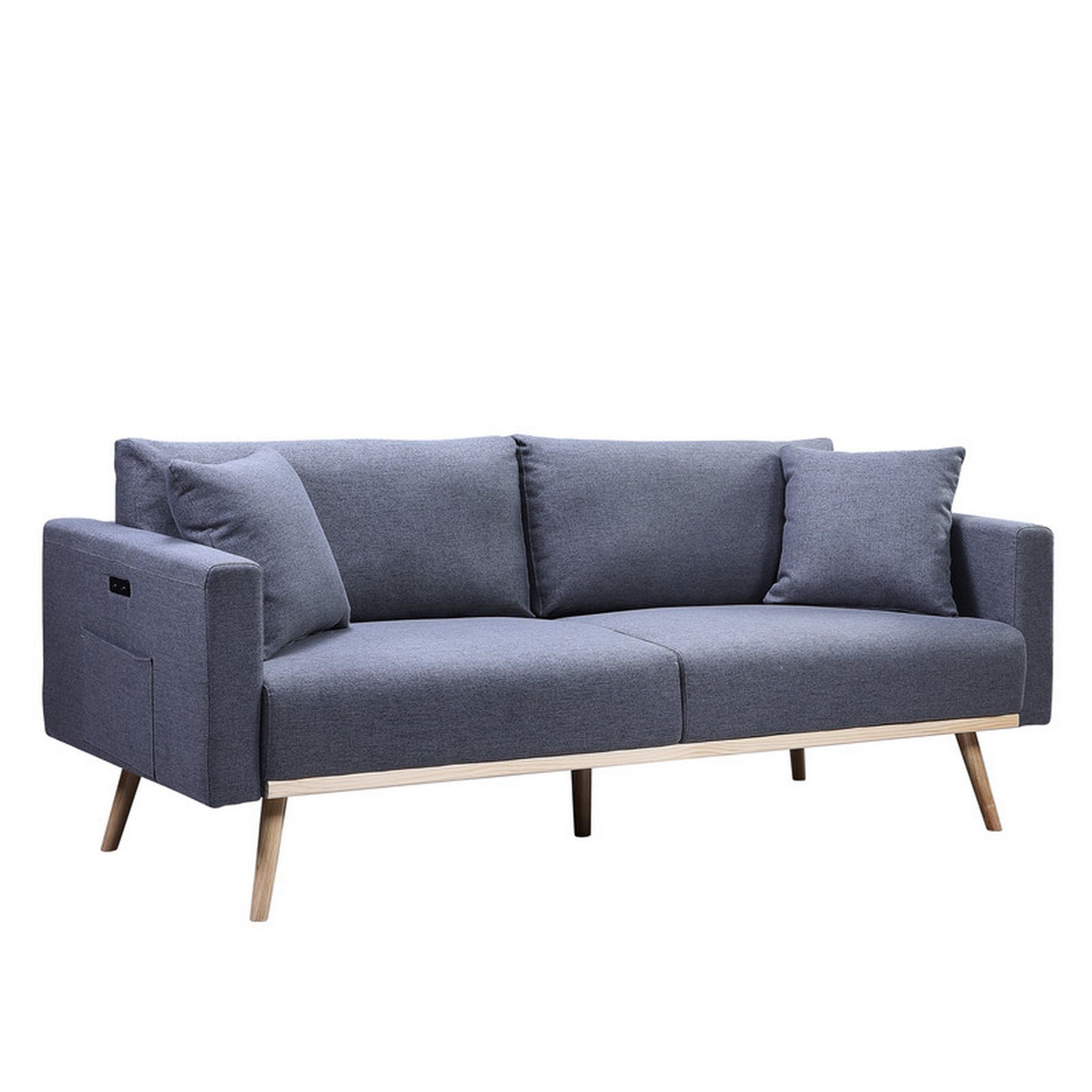 Mico 75 Inch Modern Sofa, USB Charging Ports and Side Pocket, Dark Gray