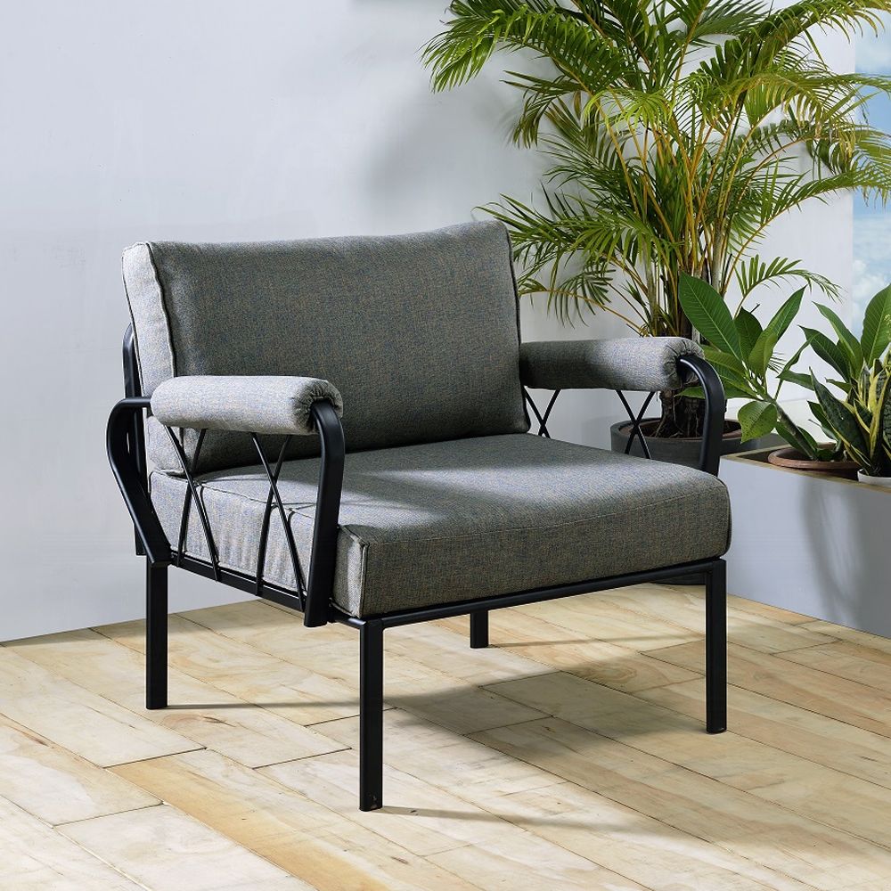 Grey and Black Patio Arm Chair with Loose Back