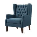 Keva 31 Inch Accent Chair, Deep Button Tufted Wingback, Smooth Blue Fabric