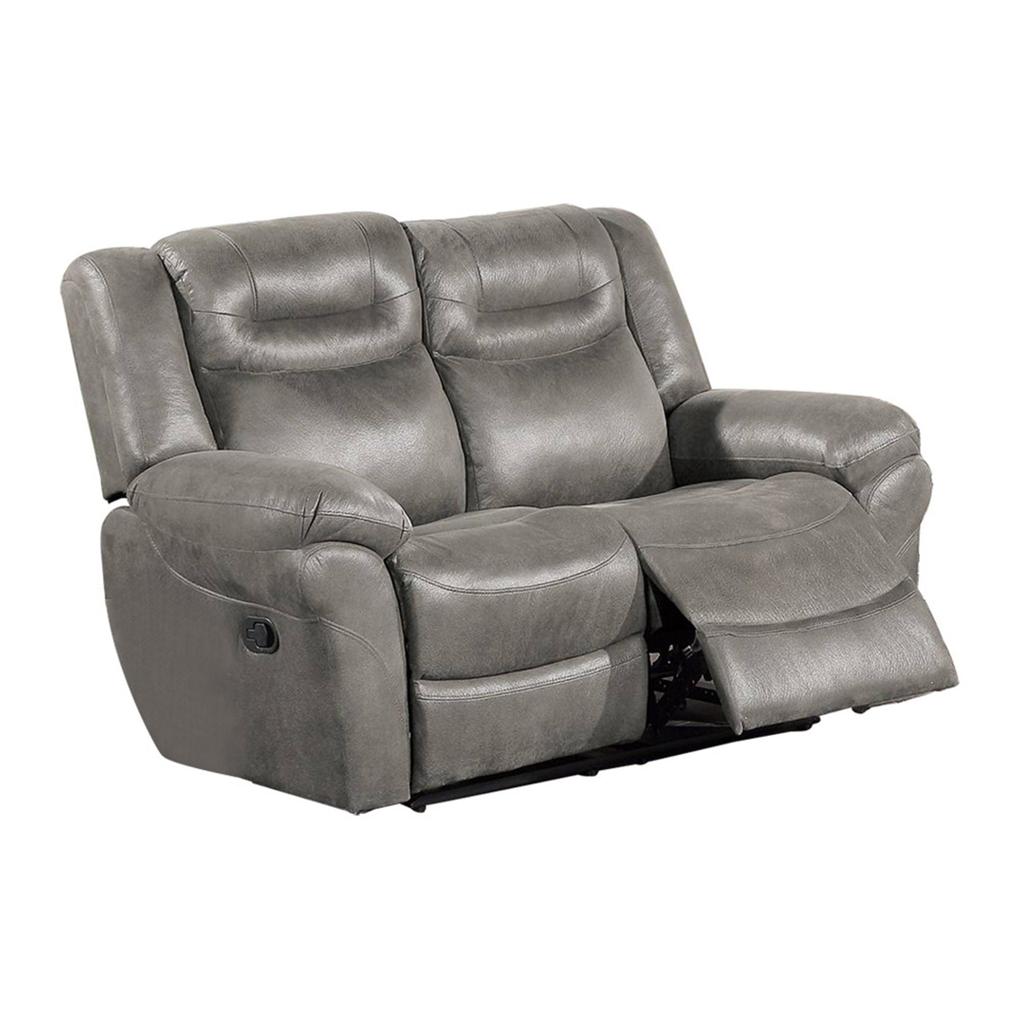 Betty 65 Inch Manual Reclining Loveseat Chair, Pull Tab Mechanism, Gray