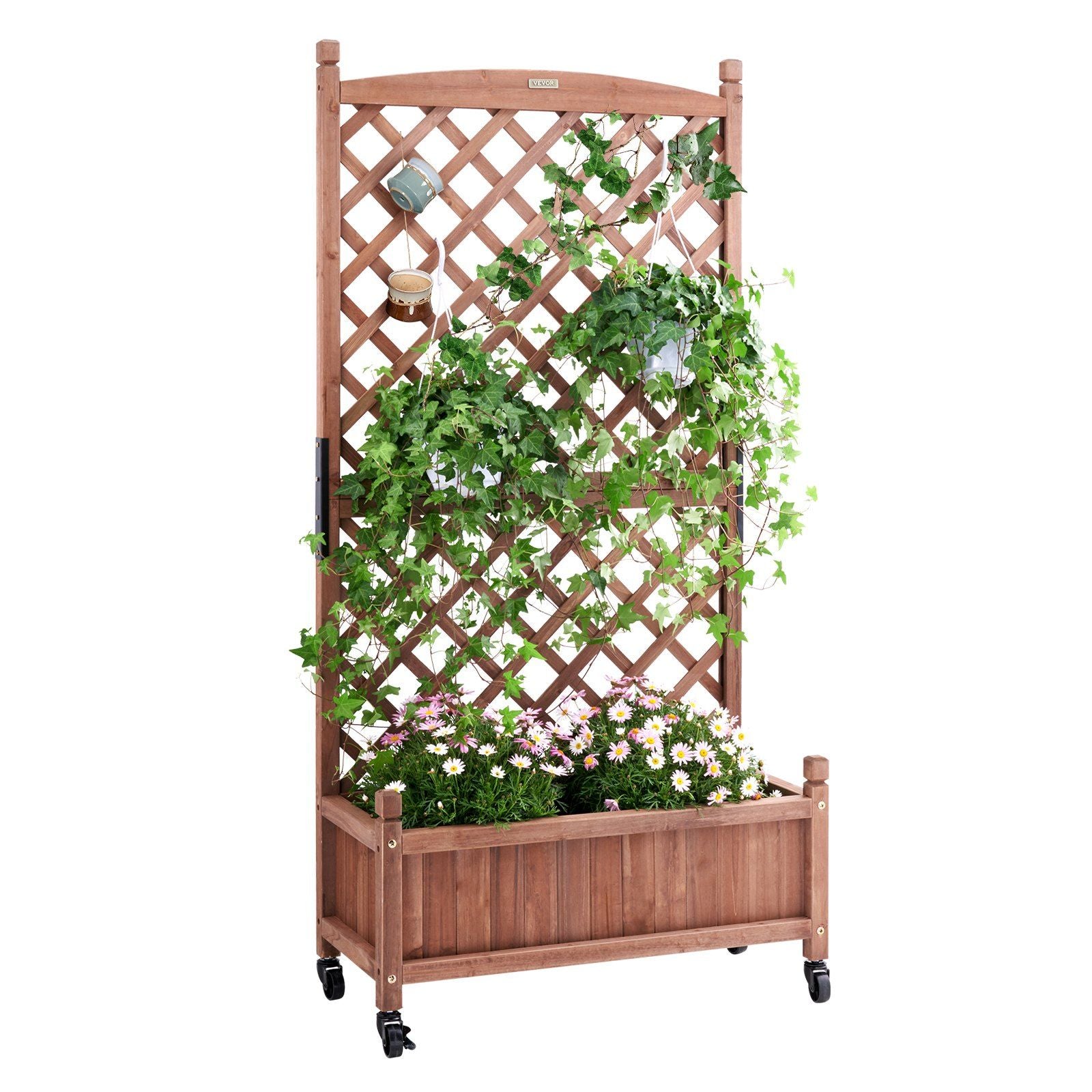 Vevor Raised Garden Bed With Trellis, 30' X 13' X 61.4' Outdoor Raised Wood Planters With Drainage Holes, Free-Standing Trell