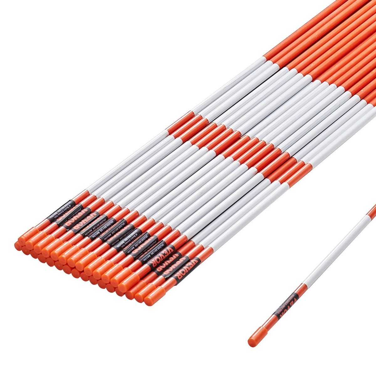 Vevor Driveway Markers, 30 Pcs 48 Inch, 0.4 Inch Diameter, Orange Fiberglass Poles Snow Stakes With Reflective Tape, 12' Steel