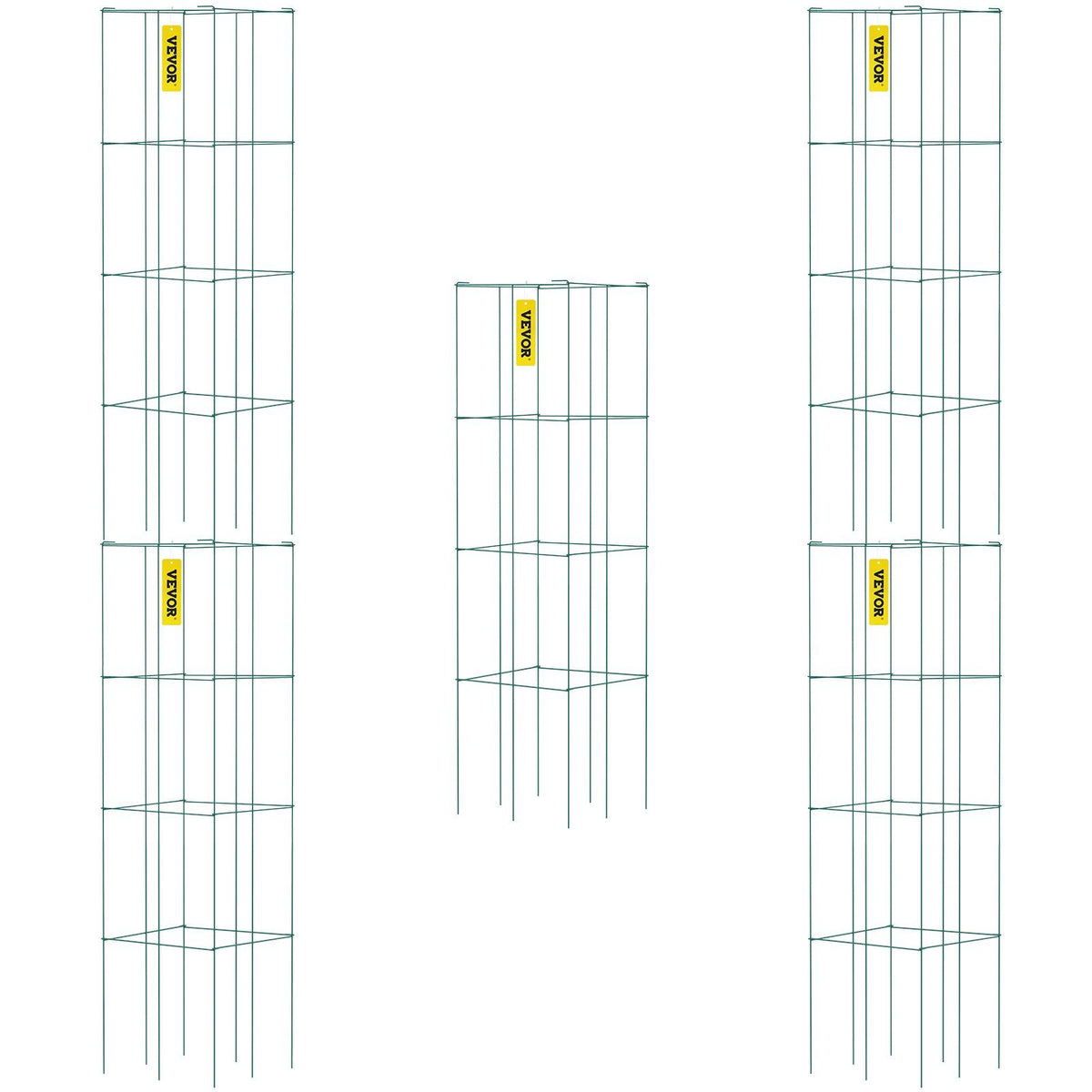 Vevor Tomato Cages, 11.8' X 11.8' X 46.1', 5 Packs Square Plant Support Cages, Green Pvc-Coated Steel Tomato Towers For Climb