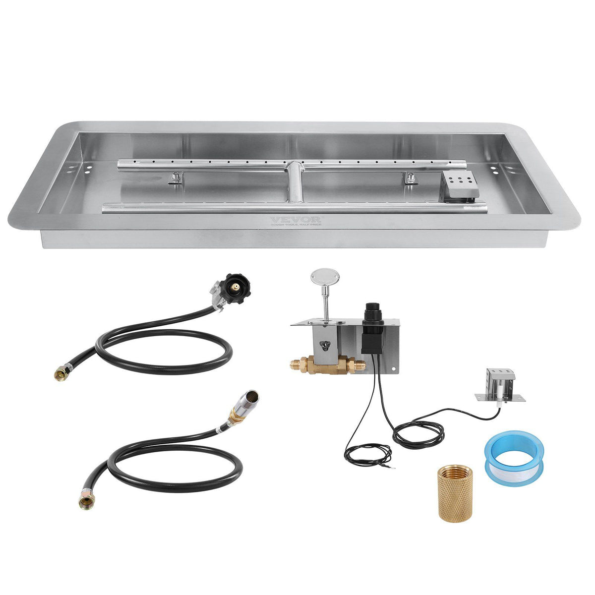 Vevor 36 X 12 Inch Drop-In Fire Pit Pan, Rectangular Stainless Steel Fire Pit Burner Kit, Natural & Propane Gas Fire Pan 150,000