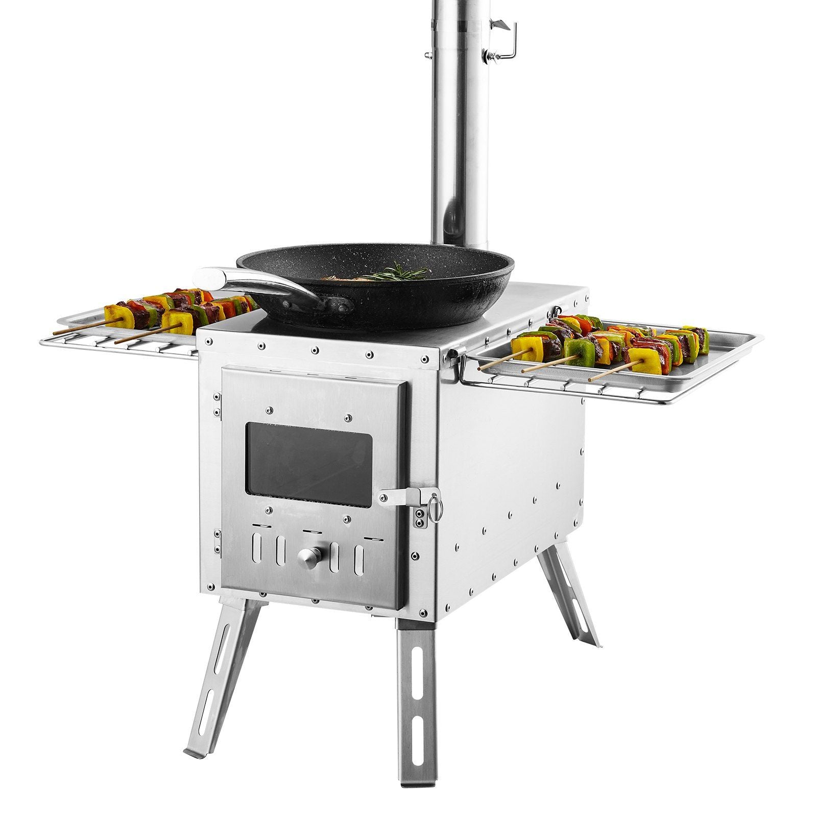 VEVOR Wood Stove, 86 inch, Stainless Steel Camping Tent Stove, Portable Wood Burning Stove with Chimney Pipes & Gloves, 3000inFi