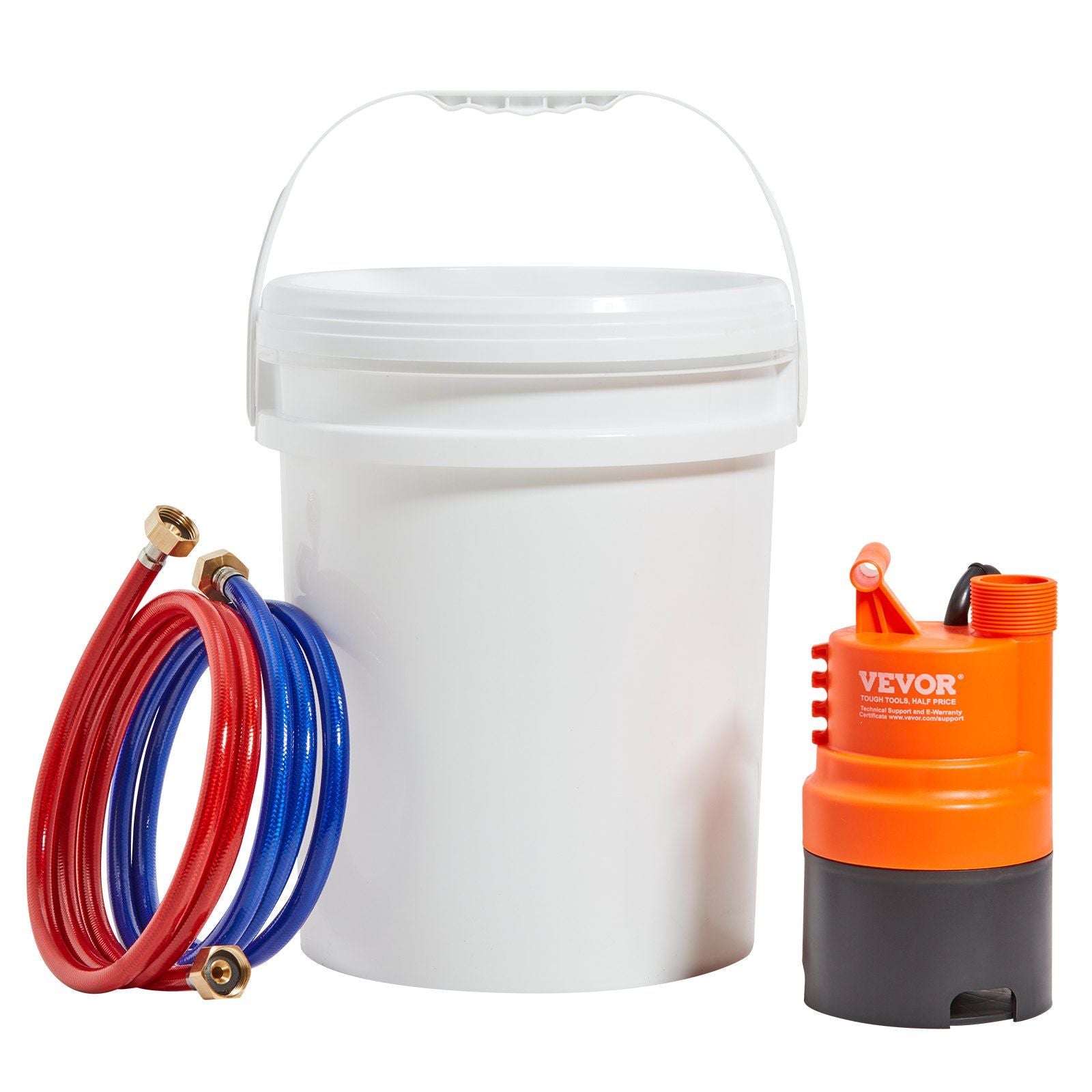 VEVOR Tankless Water Heater Flushing Kit, Includes Efficient Pump & 5 Gallon Pail & 2 Hoses & Descaling Powder, Wrench and Adapt