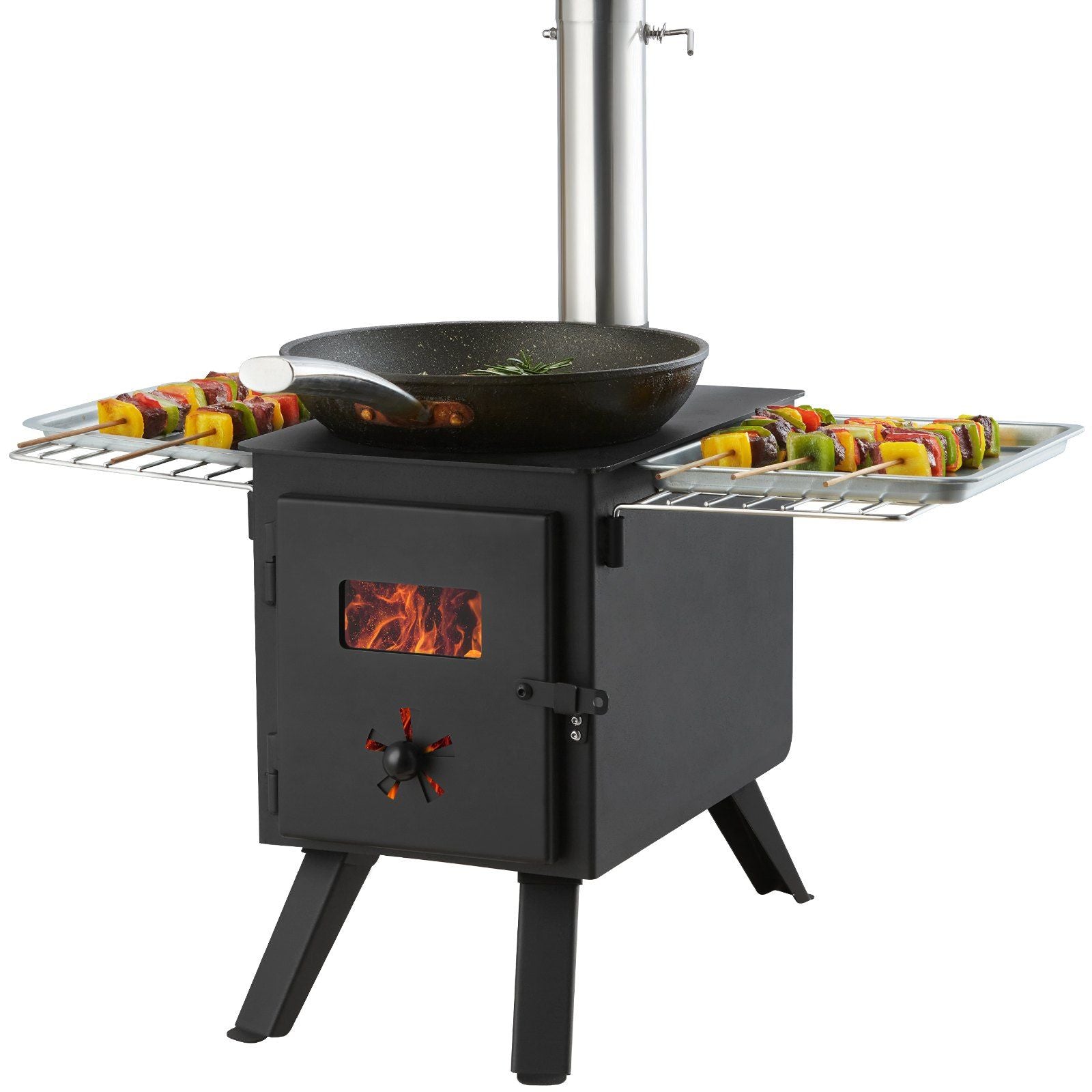 VEVOR Wood Stove, 86 inch, Alloy Steel Camping Tent Stove, Portable Wood Burning Stove with Chimney Pipes & Gloves, 1400inFirebo
