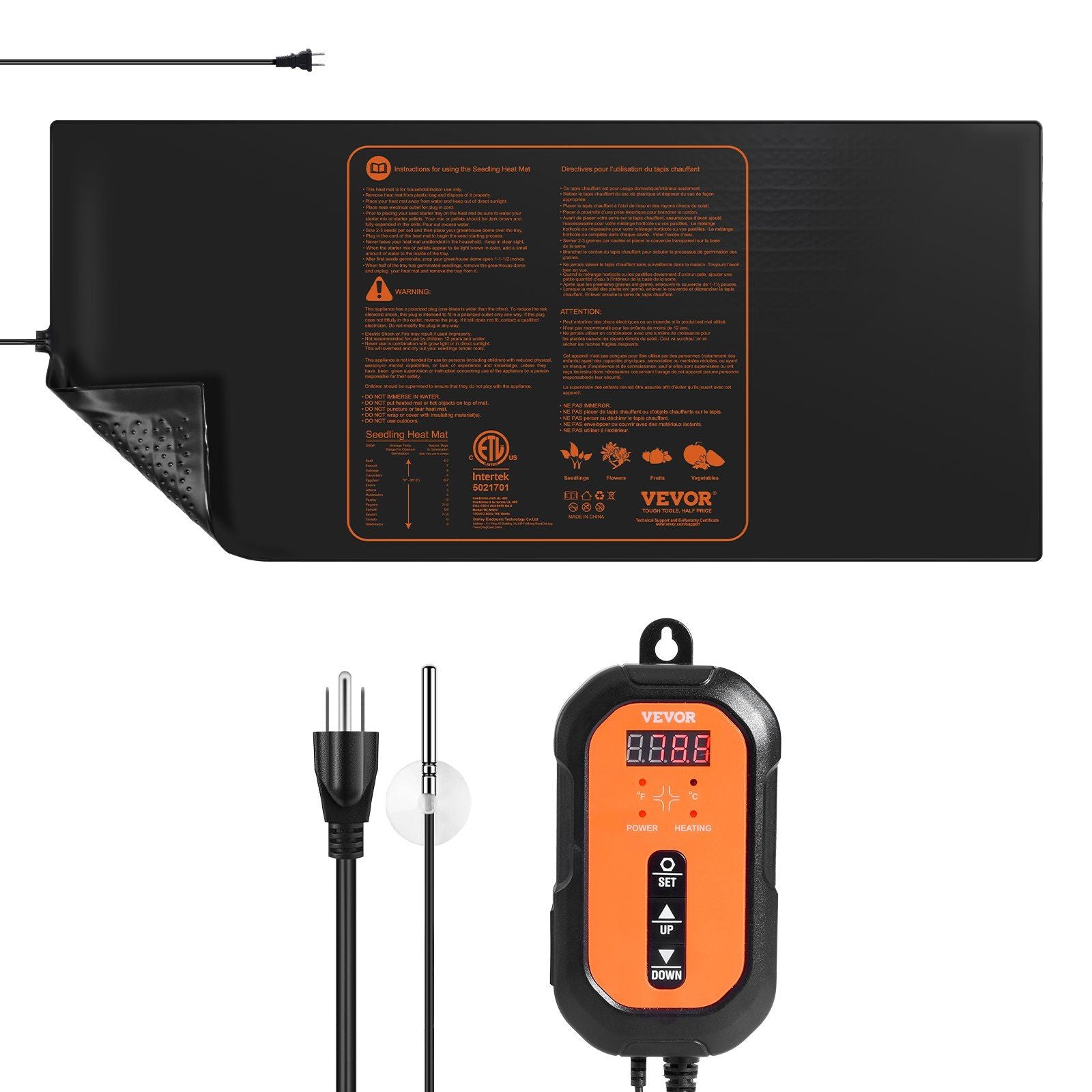 Vevor 48'X 20.75' Seedling Heat Mat W/ Digital Thermostat Combo Set, Met-Listed Heating Pad For Seed Starting, Waterproof Seed