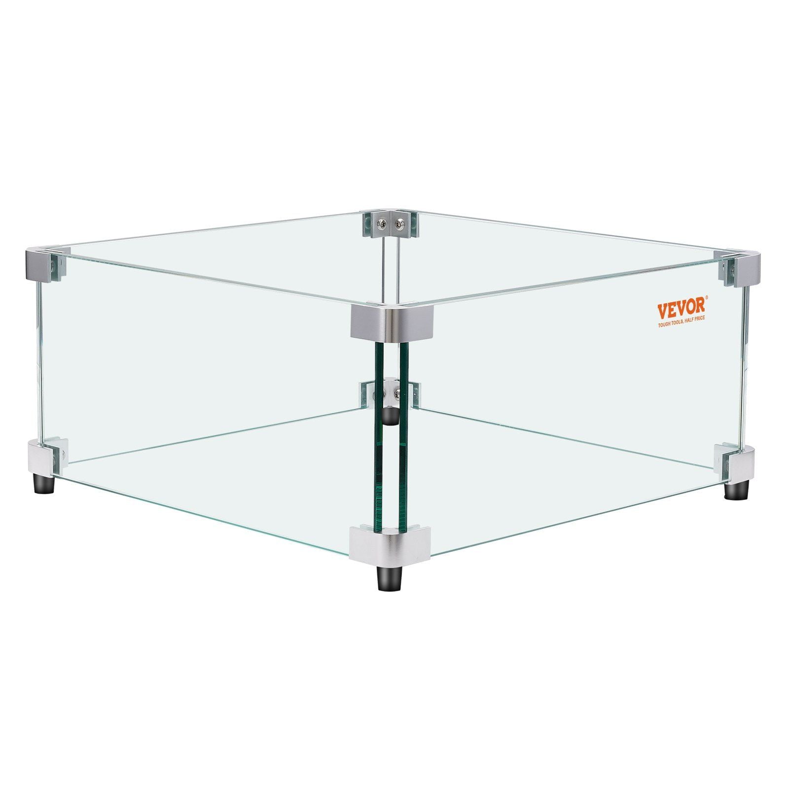 VEVOR Gas Fire Pit Wind Guard for Square Fire Table, 19 x 19 x 7.5 inch Clear Tempered Wind Guard for Firepits, 0.31 inch Thick 