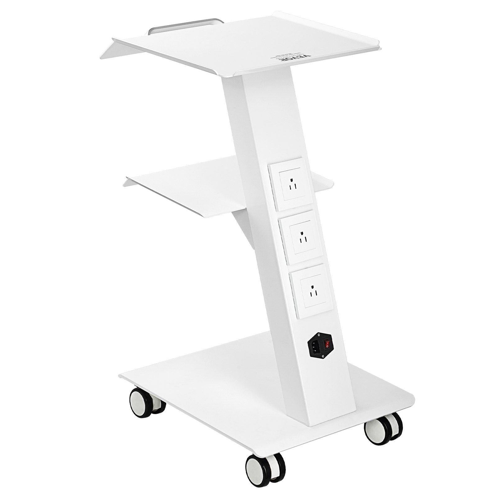 VEVOR Lab Trolley, Rolling Lab Cart with Built-in Socket, 3-Layer Metal Mobile Trolley, Tray Rolling Clinic Cart with Swivel Whe