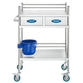 VEVOR Lab Serving Cart, 2 Layers Stainless Steel Utility Rolling Cart, Medical Cart with Two Drawers, Dental Utility Cart with L