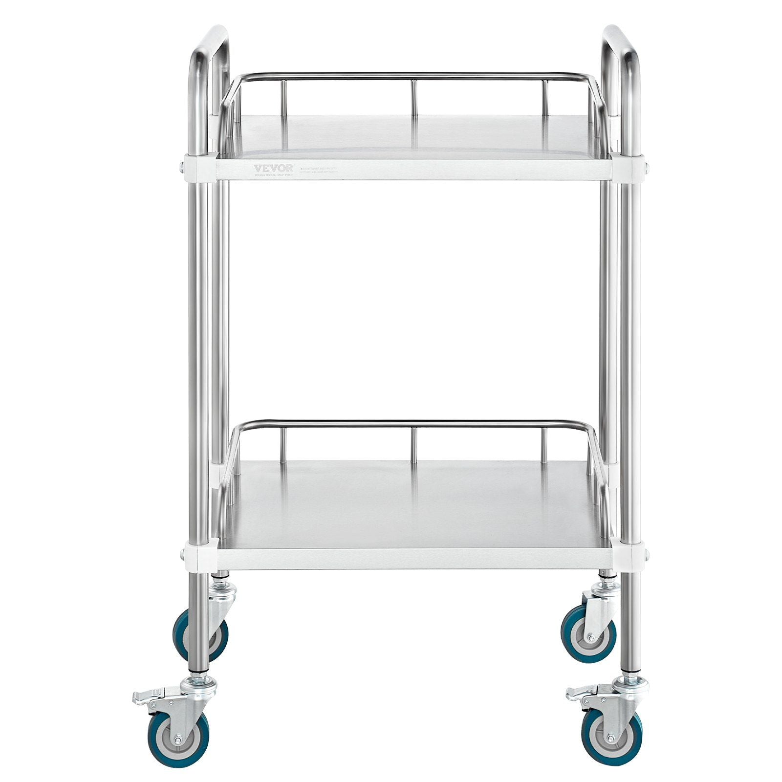 VEVOR Lab Rolling Cart, 2-Shelf Stainless Steel Rolling Cart, Lab Serving Cart with Swivel Casters, Dental Utility Cart for Clin