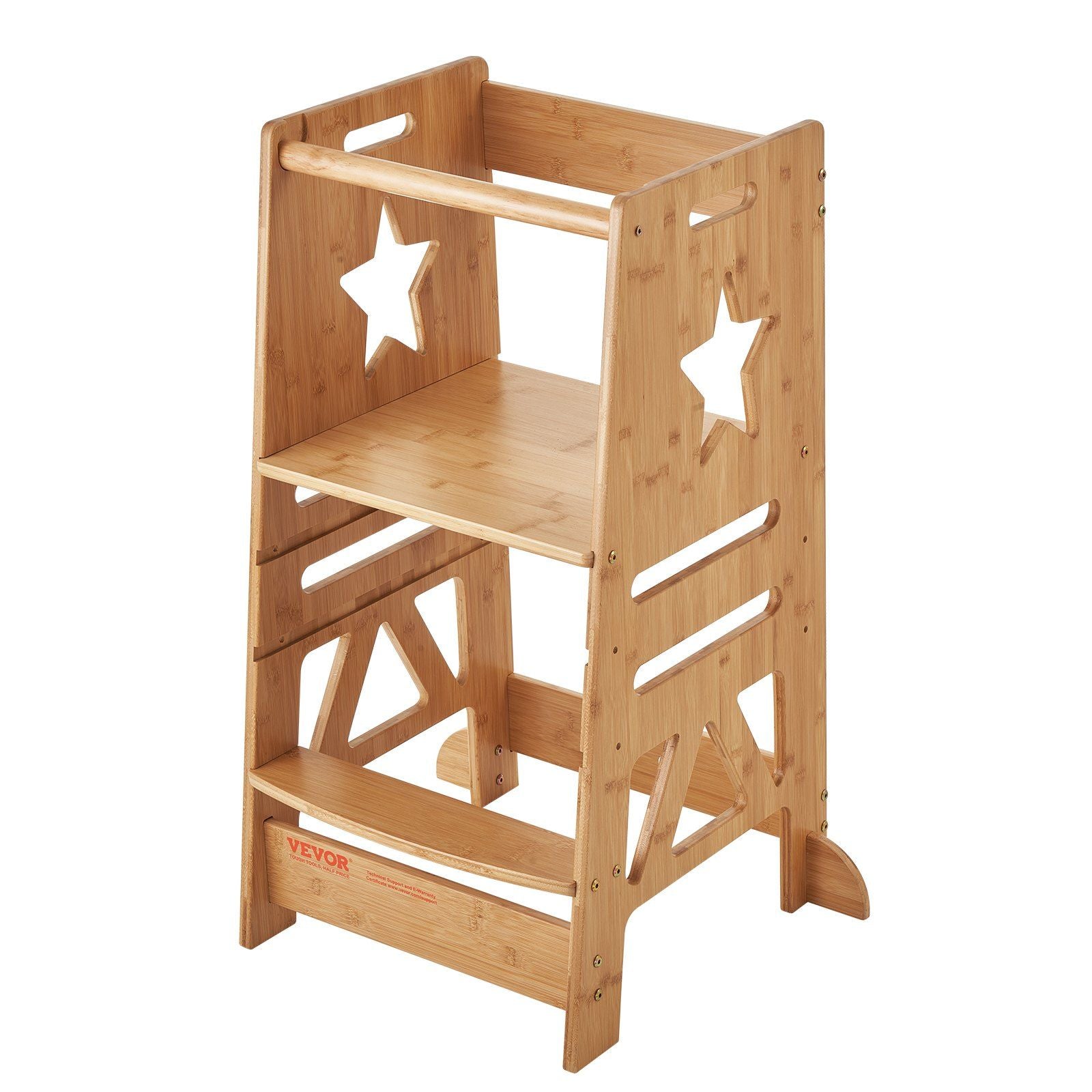 VEVOR Tower Step Stool, 3-Level Height Adjustable Toddler Step Stools for Kids, Kitchen Stool Helper, Bamboo Kids Standing Tower