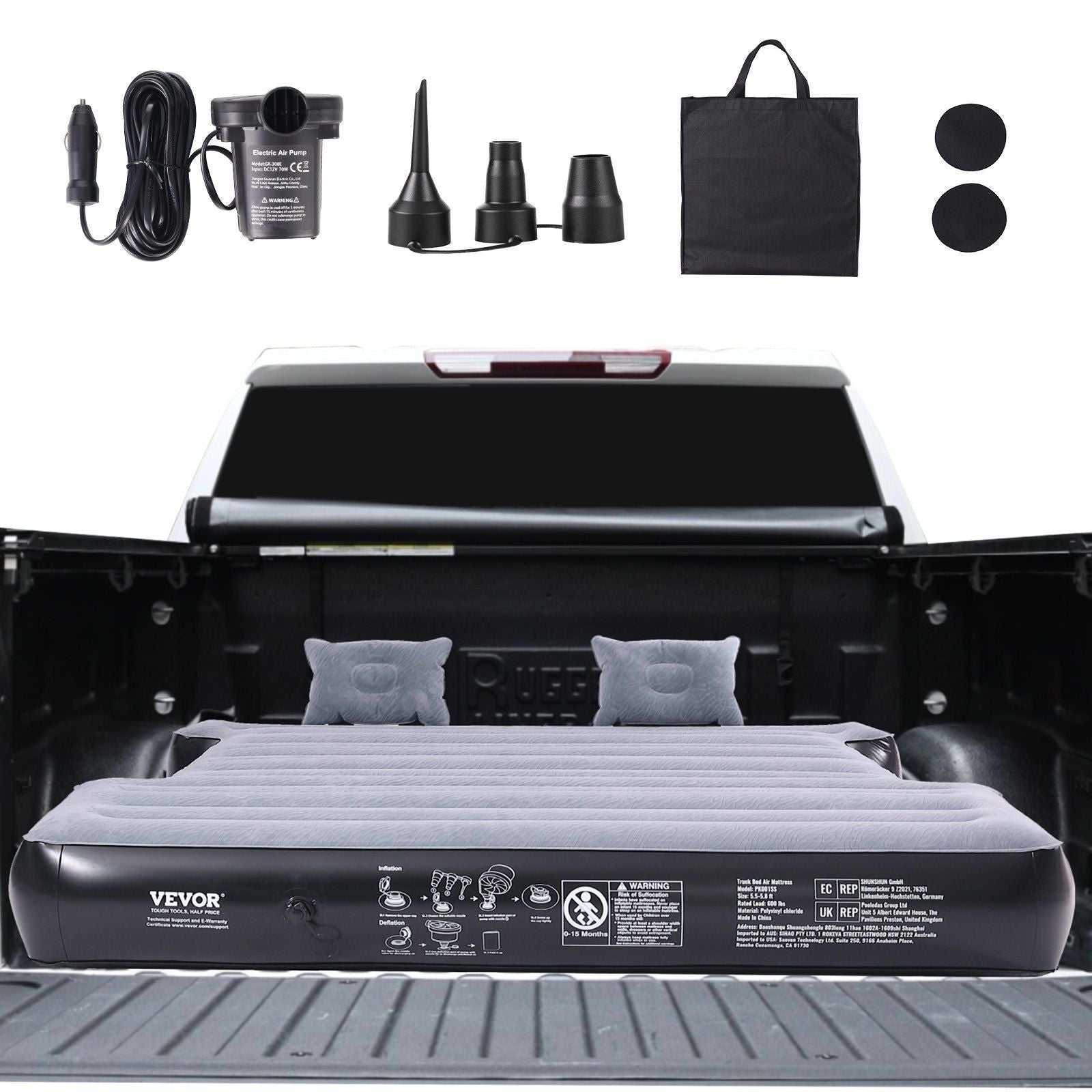 Vevor Truck Bed Air Mattress, For 5.5-5.8 Ft Full Size Short Truck Beds, Inflatable Air Mattress Camping Bed With 12V Air Pump 2