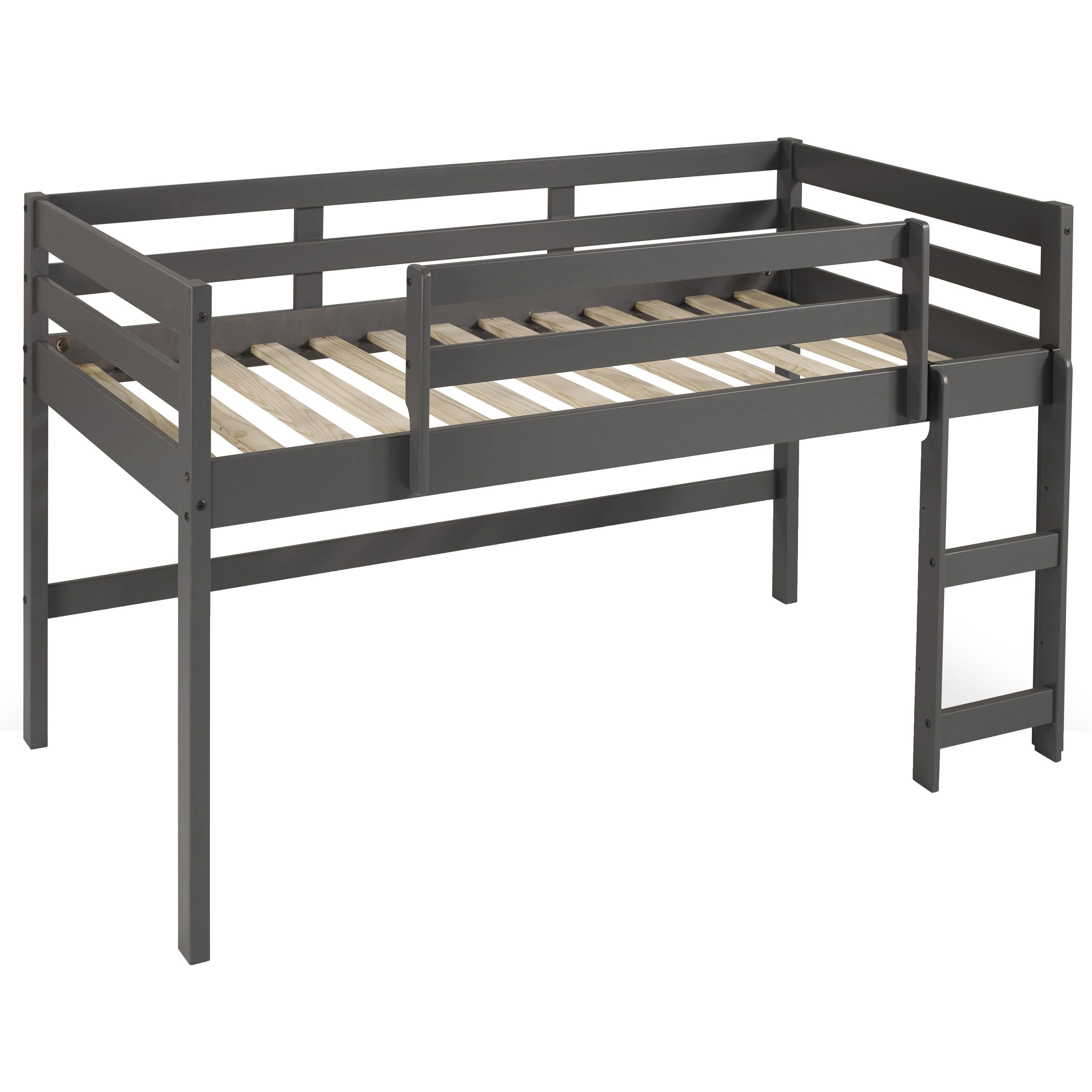 Grey Twin Loft Bed with Reversible Ladder