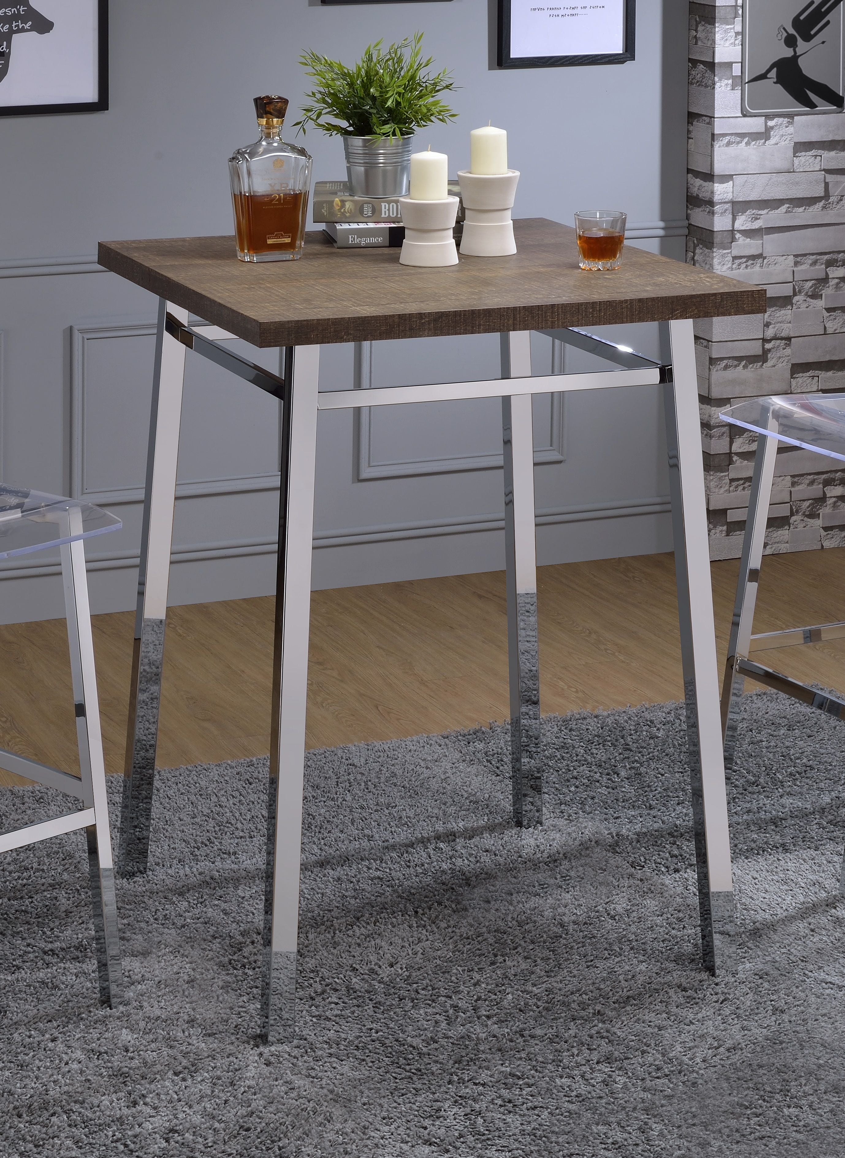 Oak and Chrome Square Bar Table