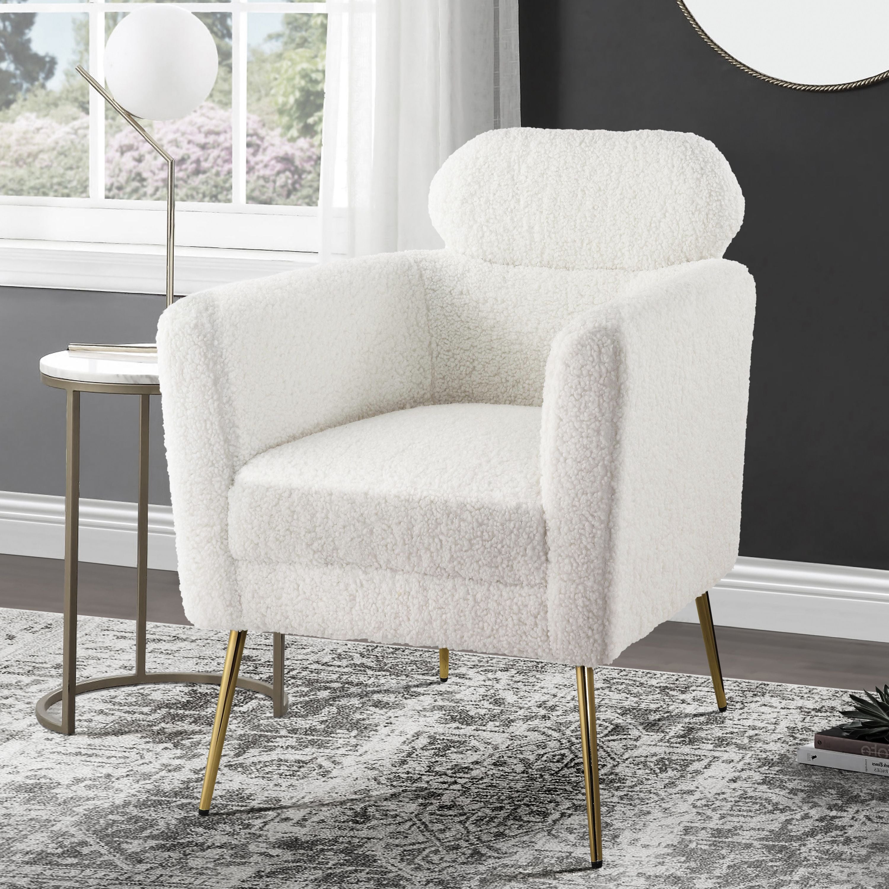 White and Gold Tight Back Accent Chair