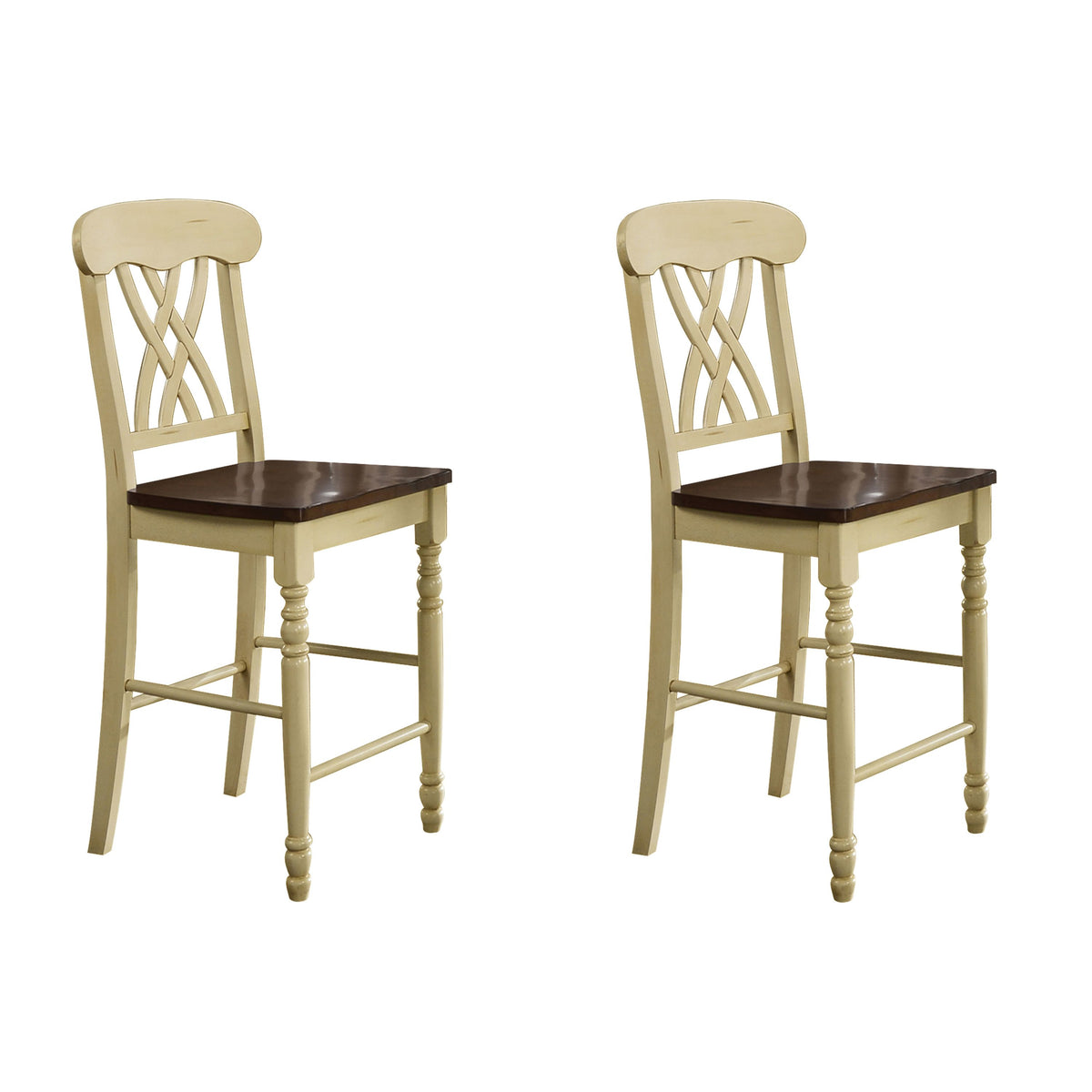 Buttermilk and Oak Cross Back Counter Height Stools (Set of 2)
