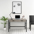 Light Weathered Oak and Black Writing Desk with 2 Drawers