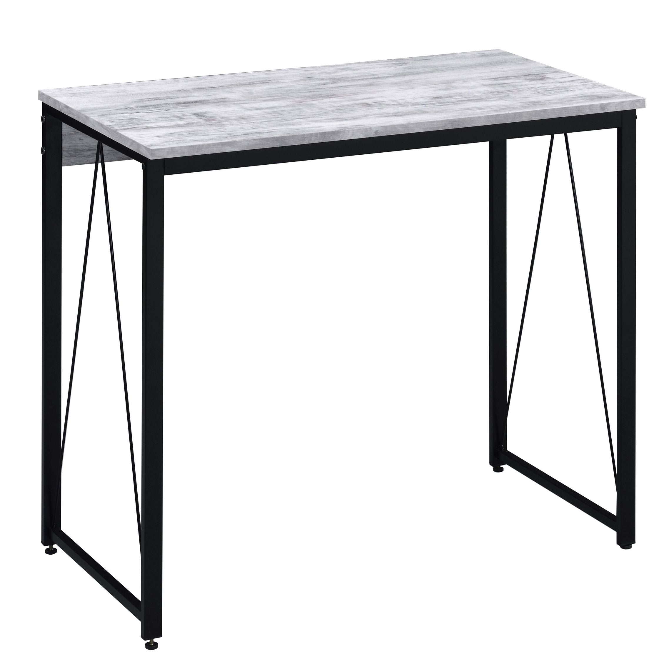 Antique White and Black 35.5 Writing Desk with Metal Sled Base