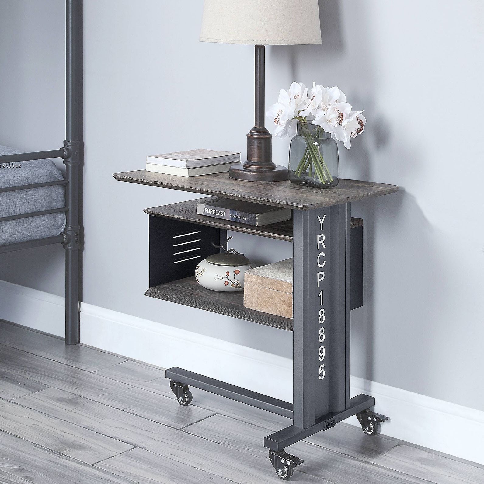 Gunmetal Accent Table and Wall Shelf Set
