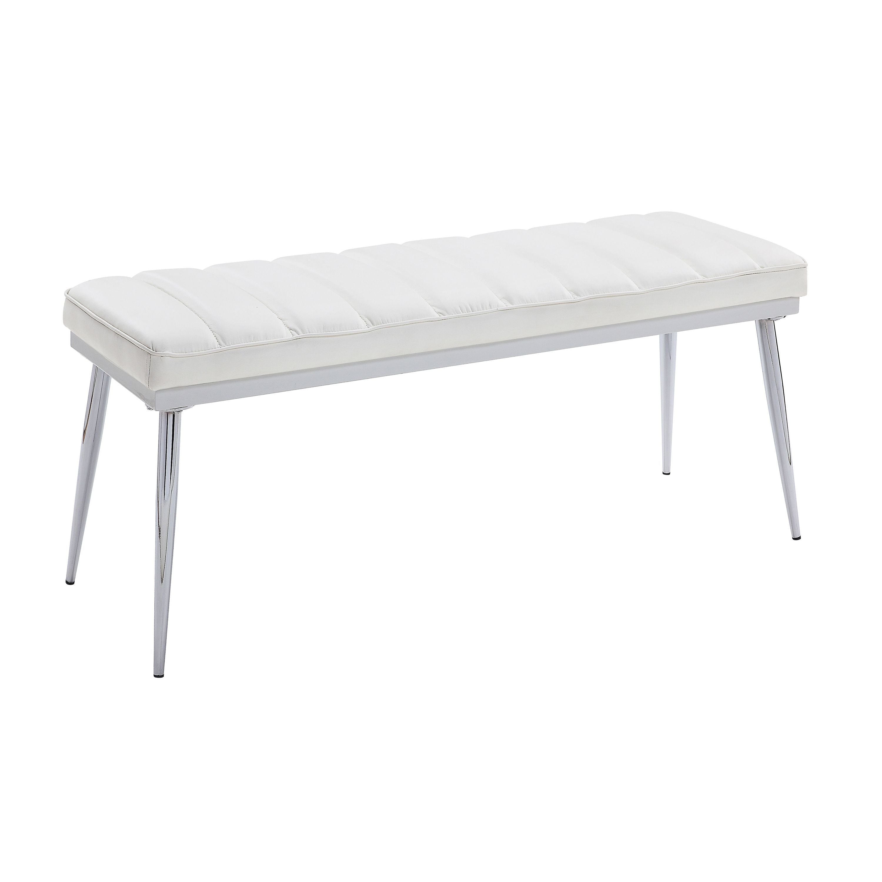 White and Chrome Bench with Padded Seat